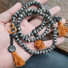 Vintage Himalayan Inscripted Spells on Yak Bone 108 BEADS ROSARY Mala TB-B2