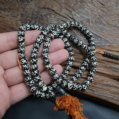 Vintage Himalayan Inscripted Spells on Yak Bone 108 BEADS ROSARY Mala TB-B2