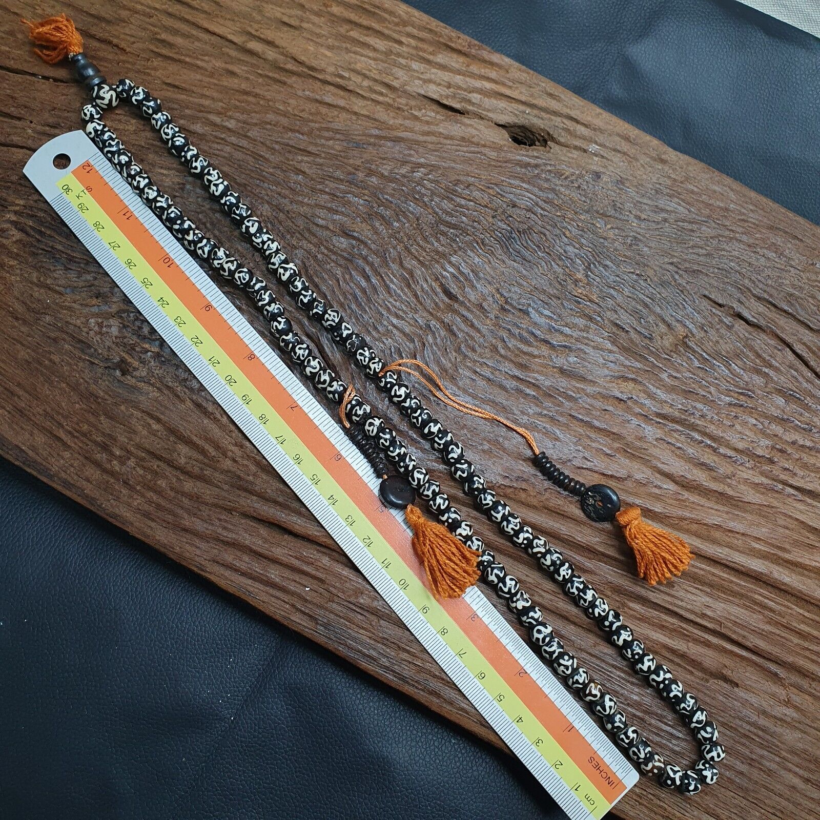 Vintage Himalayan Inscripted Spells on Yak Bone 108 BEADS ROSARY Mala TB-B2
