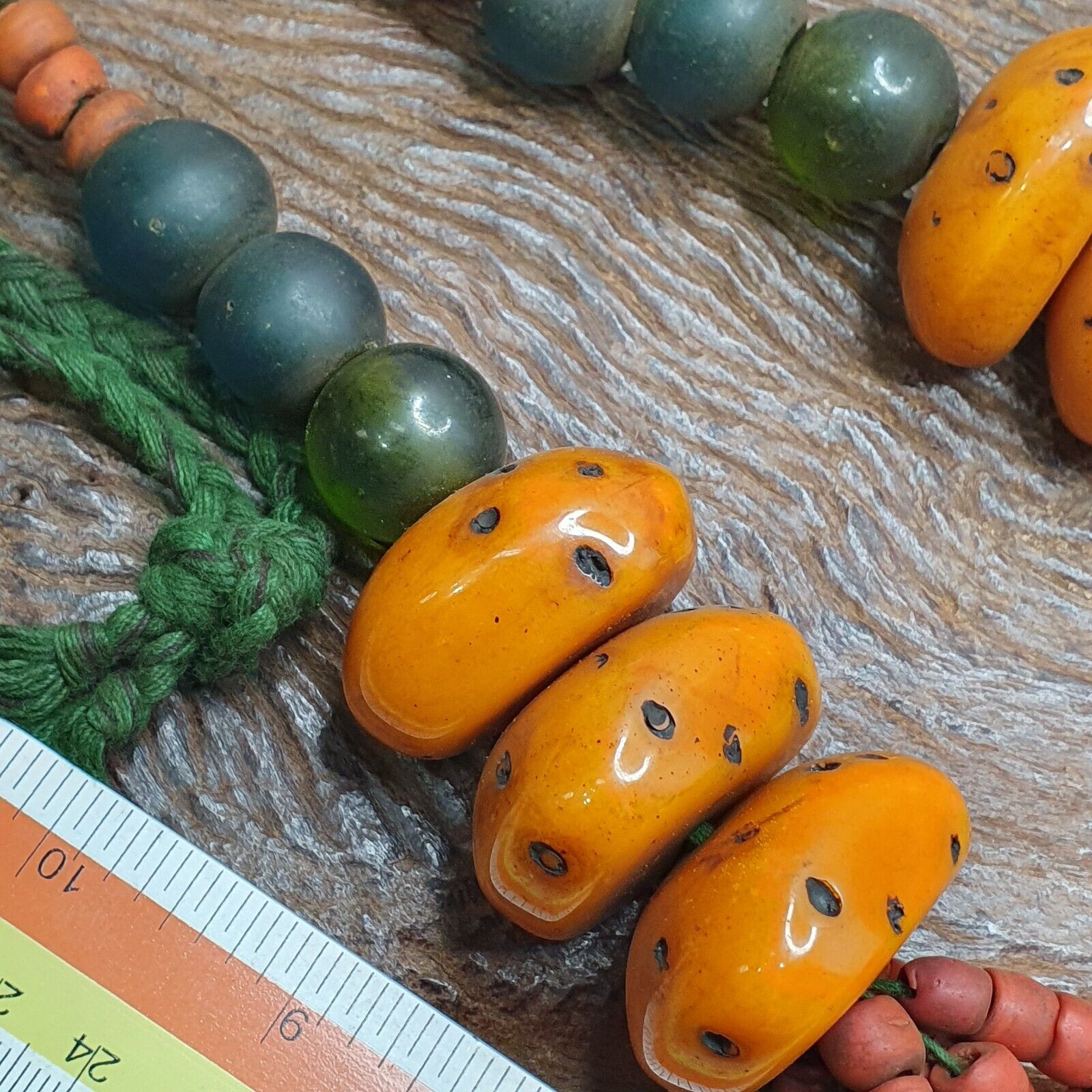 Handcrafted Amber Resin and glass beads Vintage Jewelry Necklace 333grams