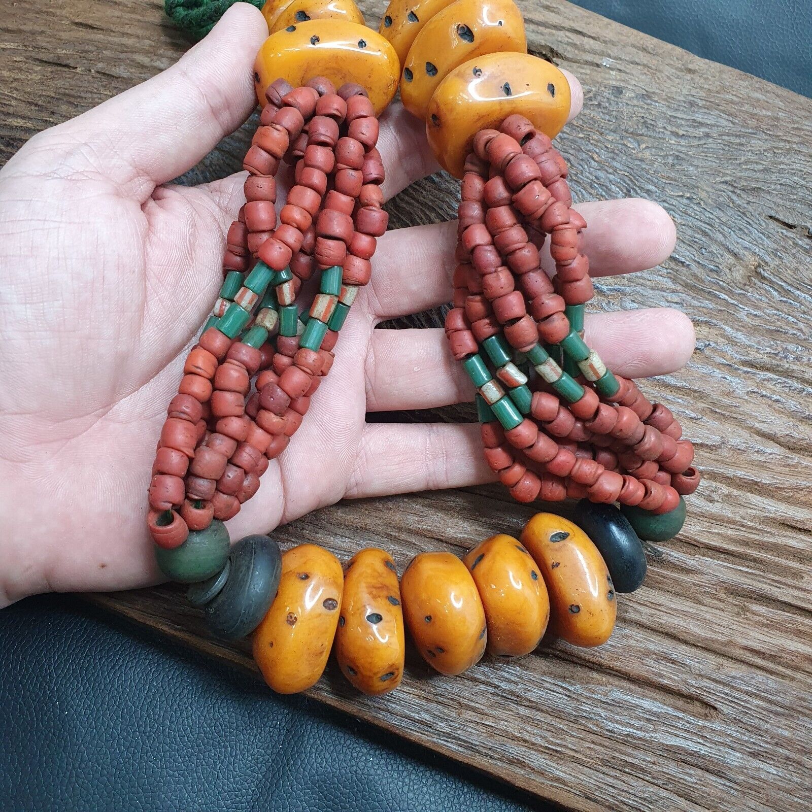 Handcrafted Amber Resin and glass beads Vintage Jewelry Necklace 333grams