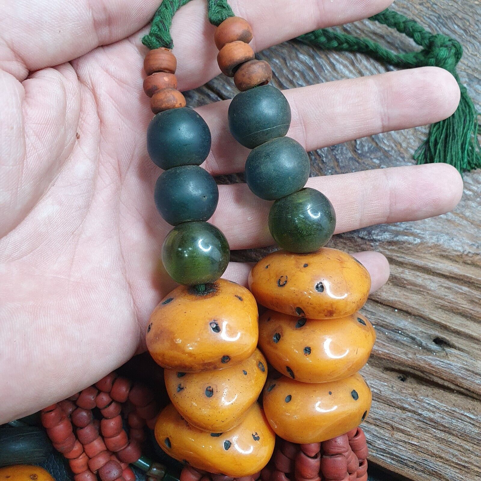 Handcrafted Amber Resin and glass beads Vintage Jewelry Necklace 333grams