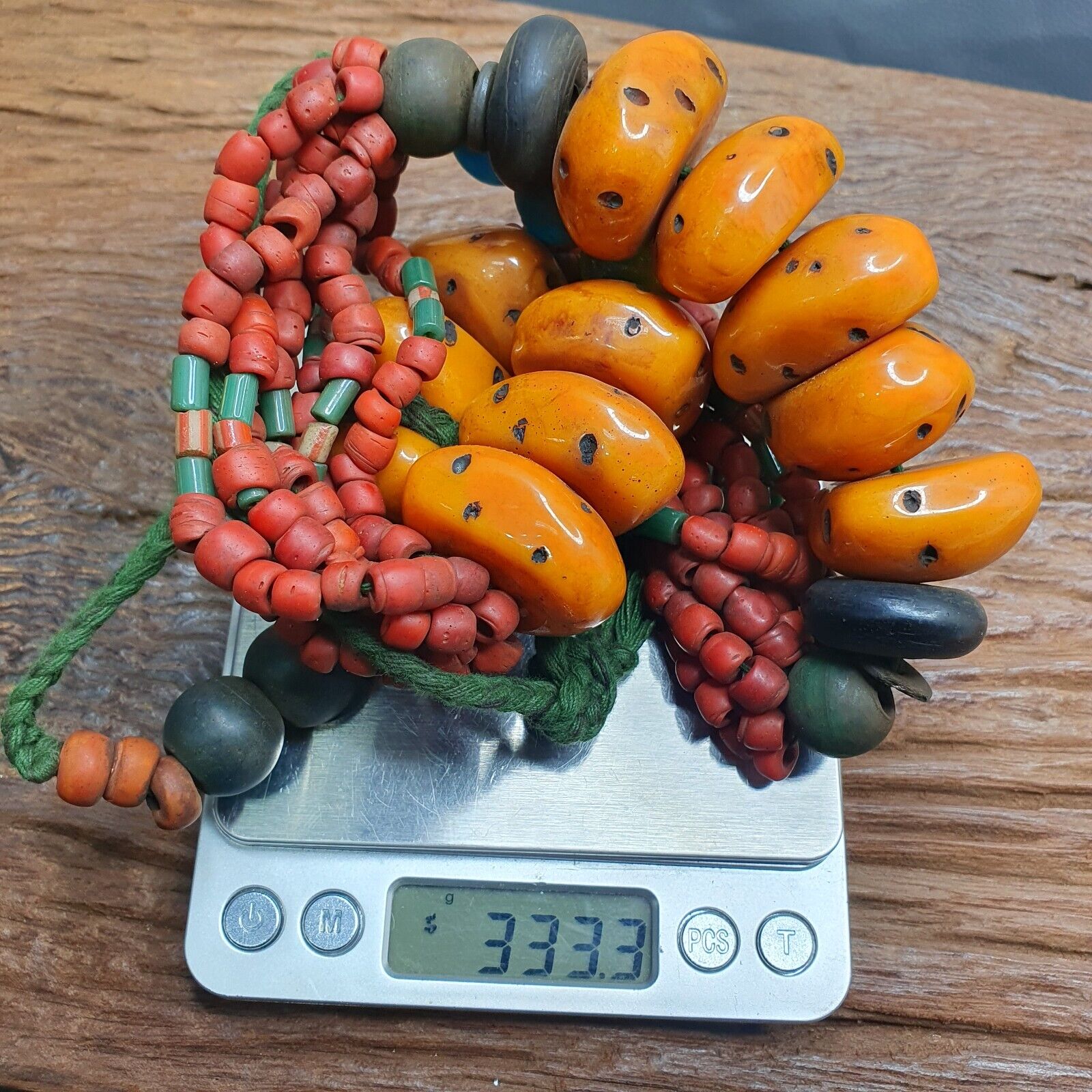 Handcrafted Amber Resin and glass beads Vintage Jewelry Necklace 333grams