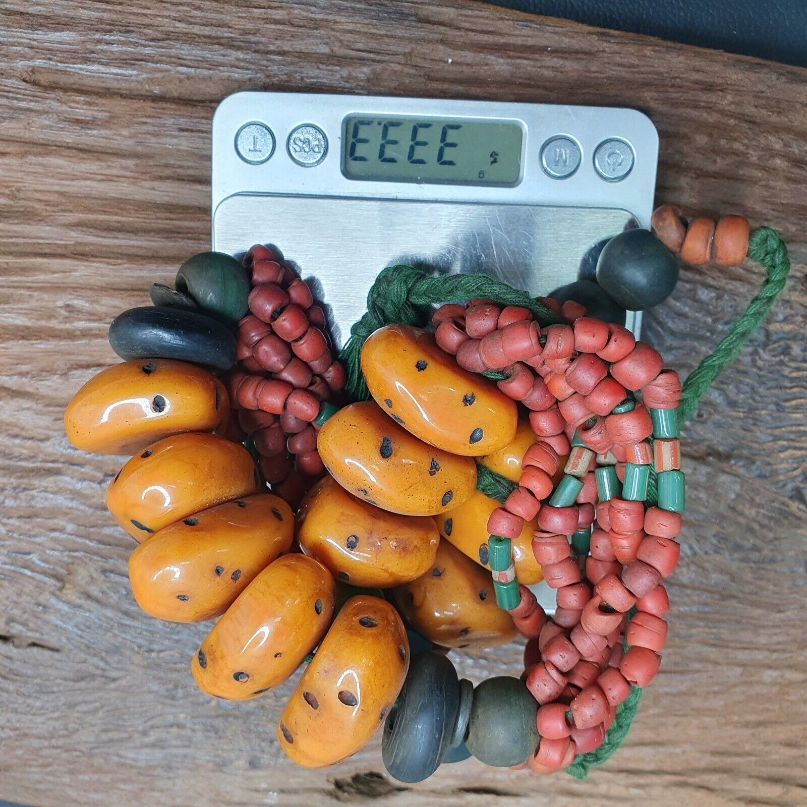 Handcrafted Amber Resin and glass beads Vintage Jewelry Necklace 333grams
