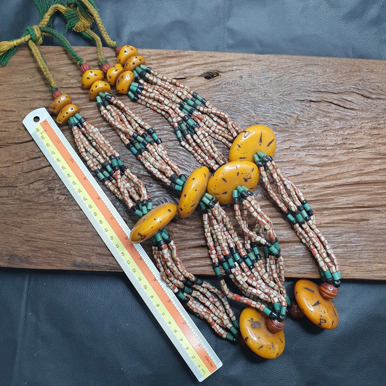 340grams Handcrafted Amber Resin and glass beads Vintage Jewelry Necklace