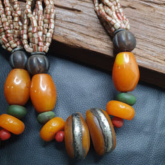 Handcrafted Amber Resin and glass beads Vintage Jewelry Necklace 271grams