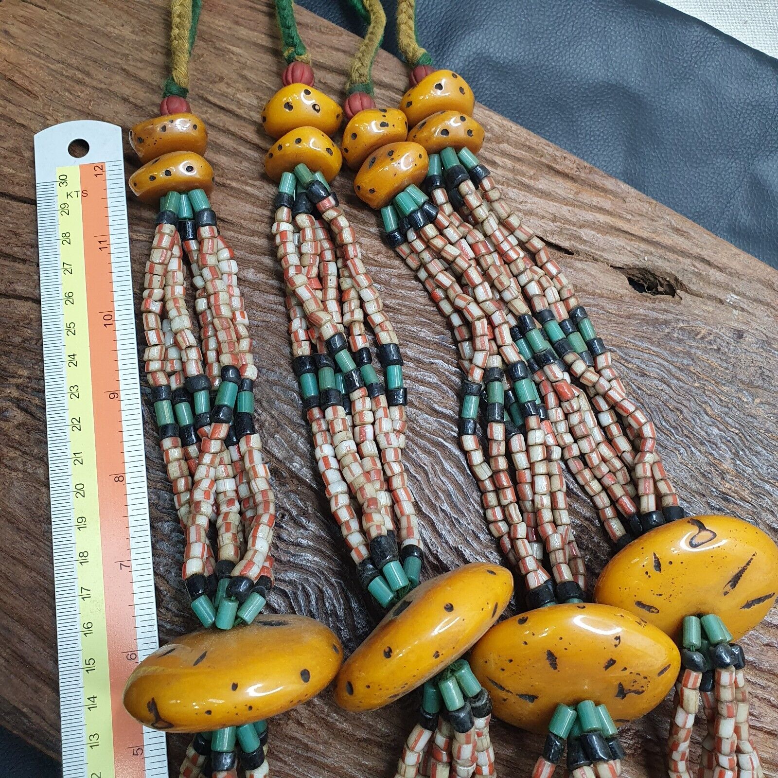 340grams Handcrafted Amber Resin and glass beads Vintage Jewelry Necklace