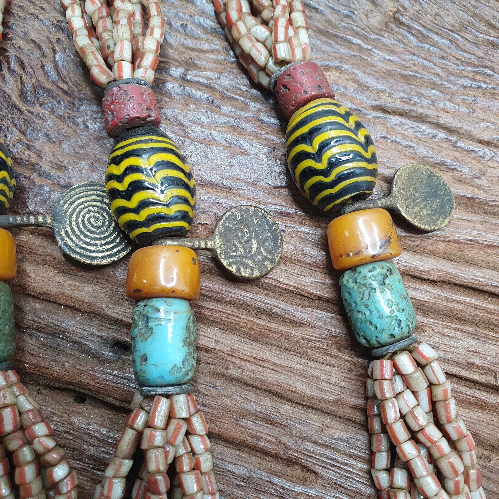 Handcrafted Amber Resin and glass beads Vintage Jewelry Necklace 271grams