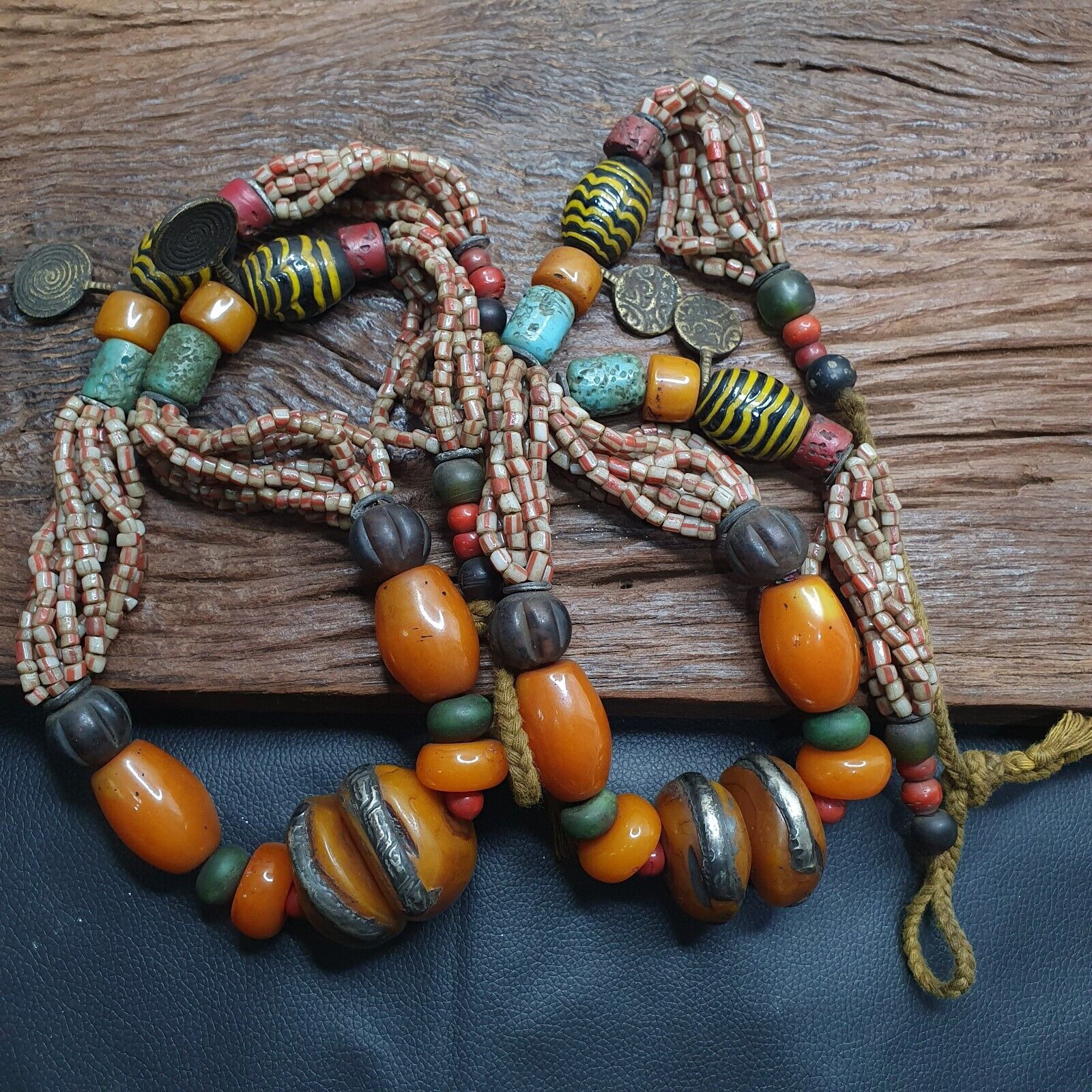 Handcrafted Amber Resin and glass beads Vintage Jewelry Necklace 271grams