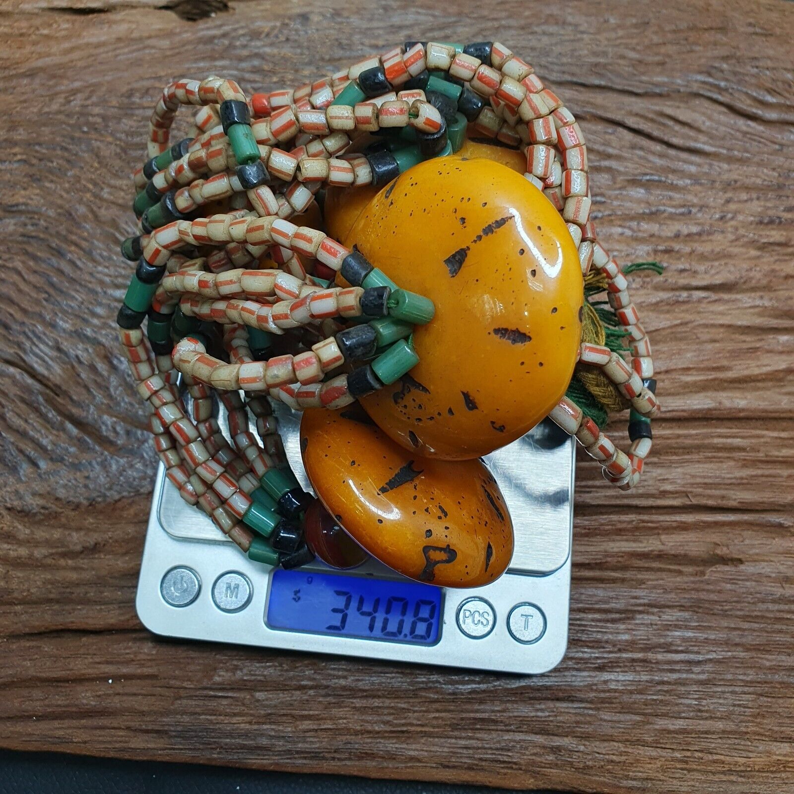340grams Handcrafted Amber Resin and glass beads Vintage Jewelry Necklace