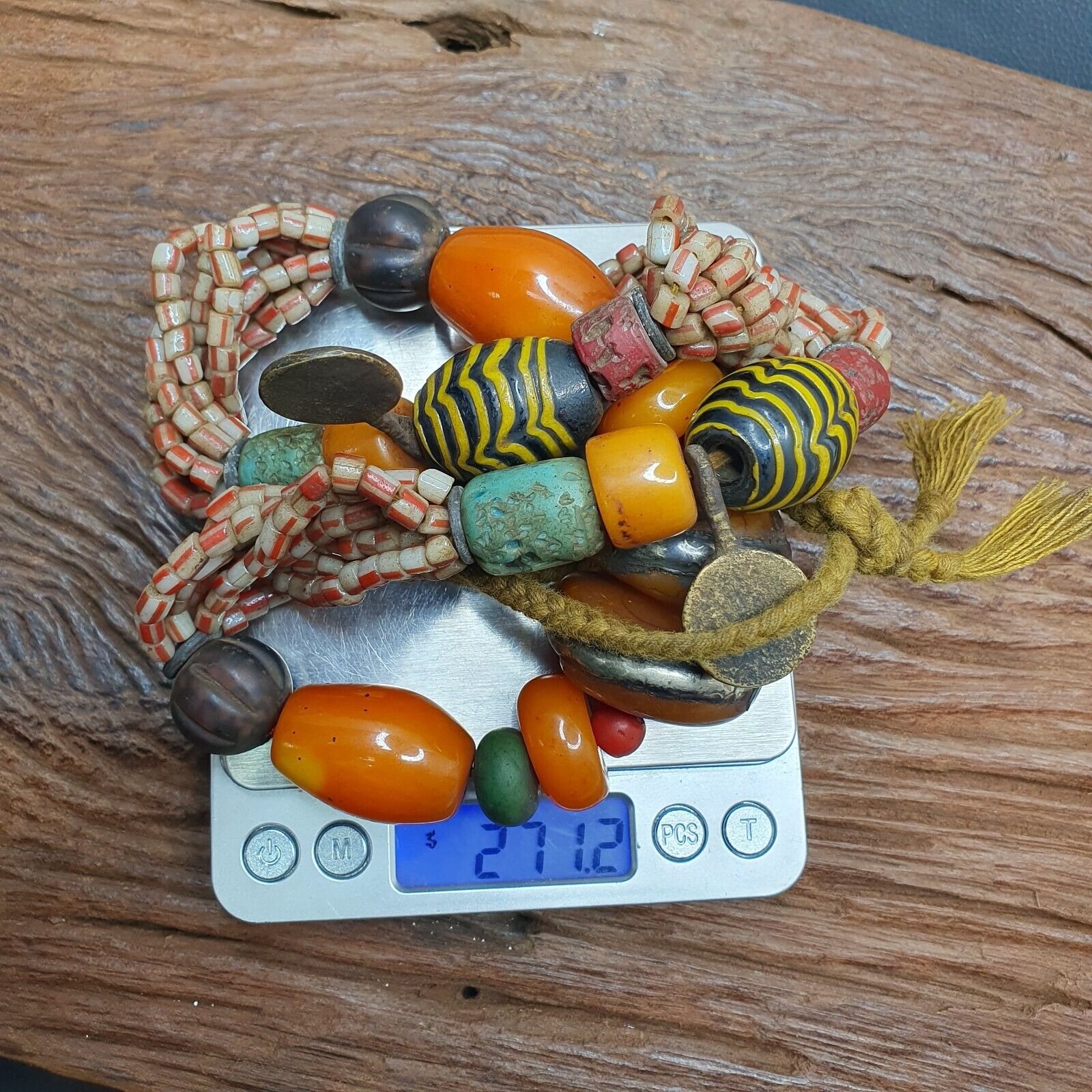 Handcrafted Amber Resin and glass beads Vintage Jewelry Necklace 271grams