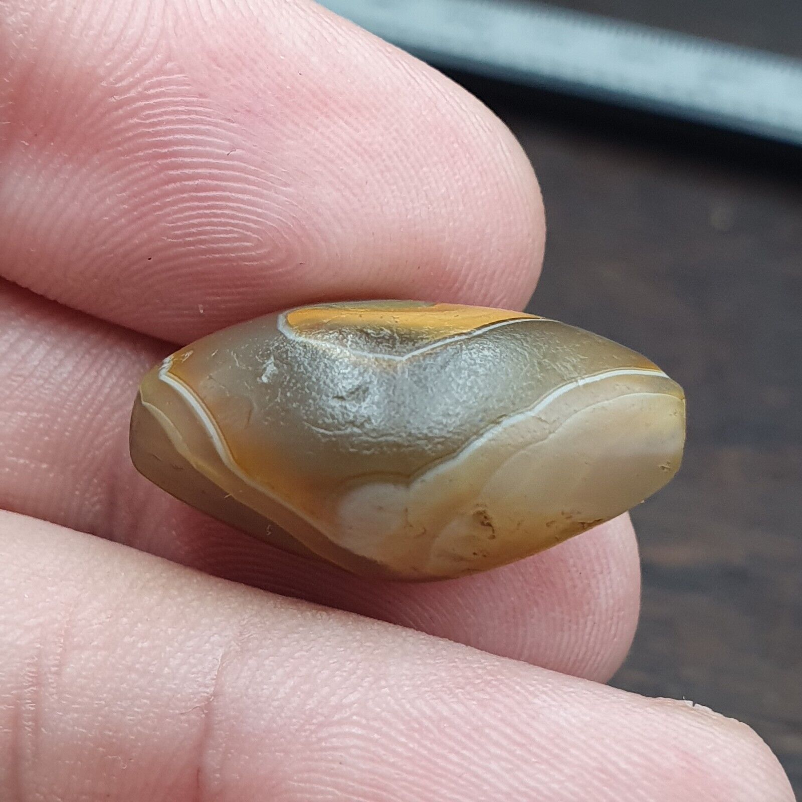 Ancient Suleimani Gray Agate Bead , Rare Himalayan agate bead