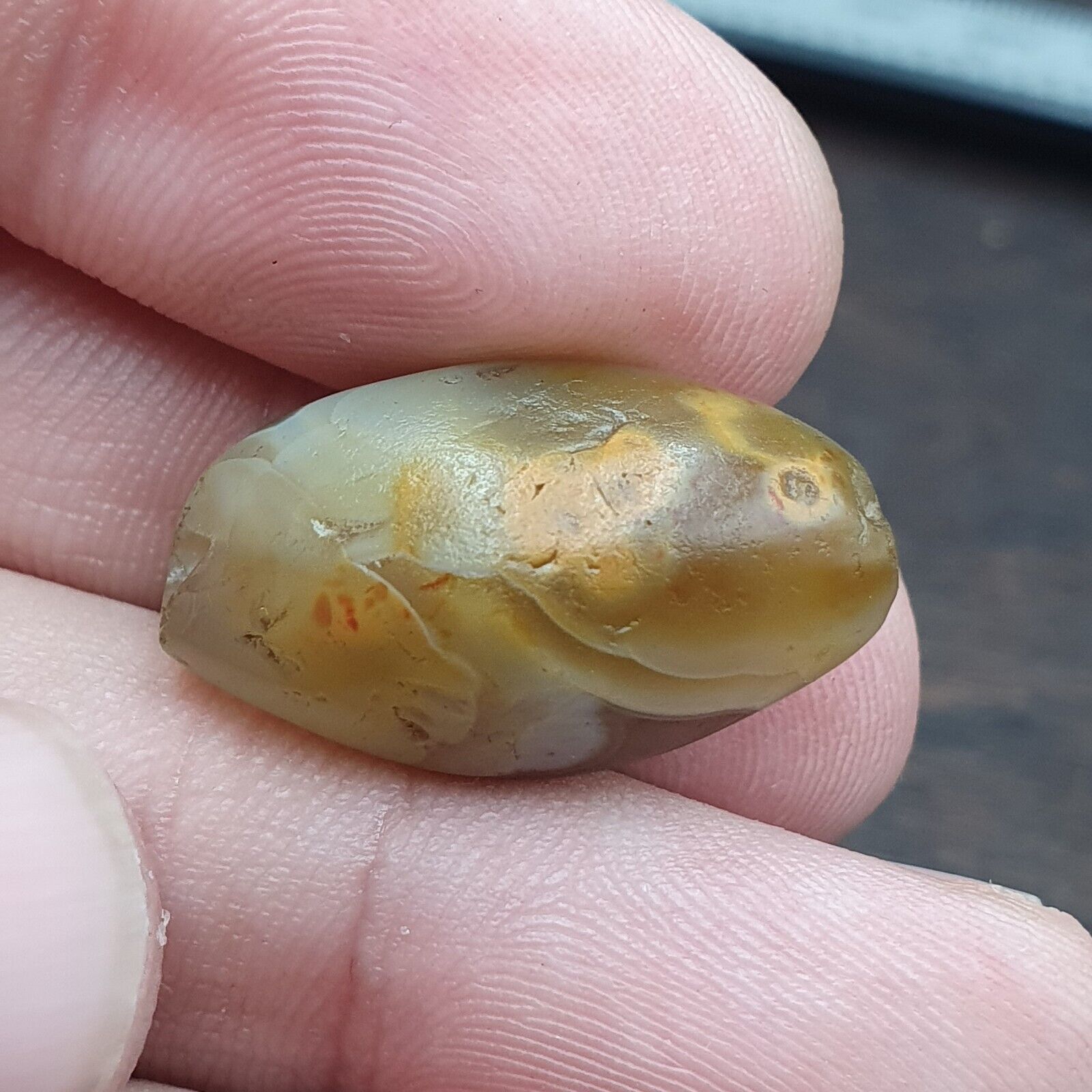 Ancient Suleimani Gray Agate Bead , Rare Himalayan agate bead