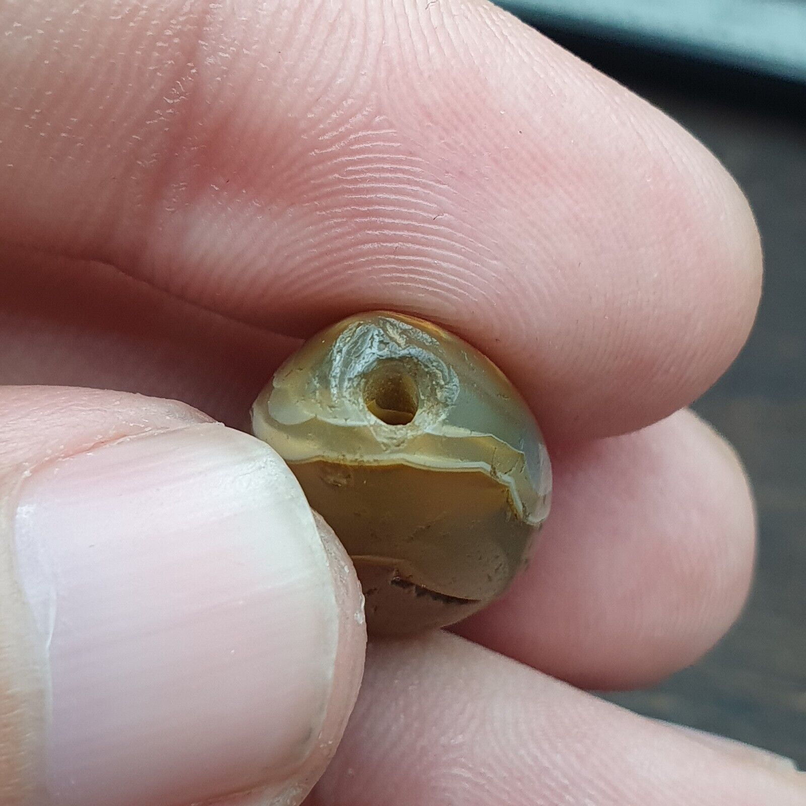 Ancient Suleimani Gray Agate Bead , Rare Himalayan agate bead