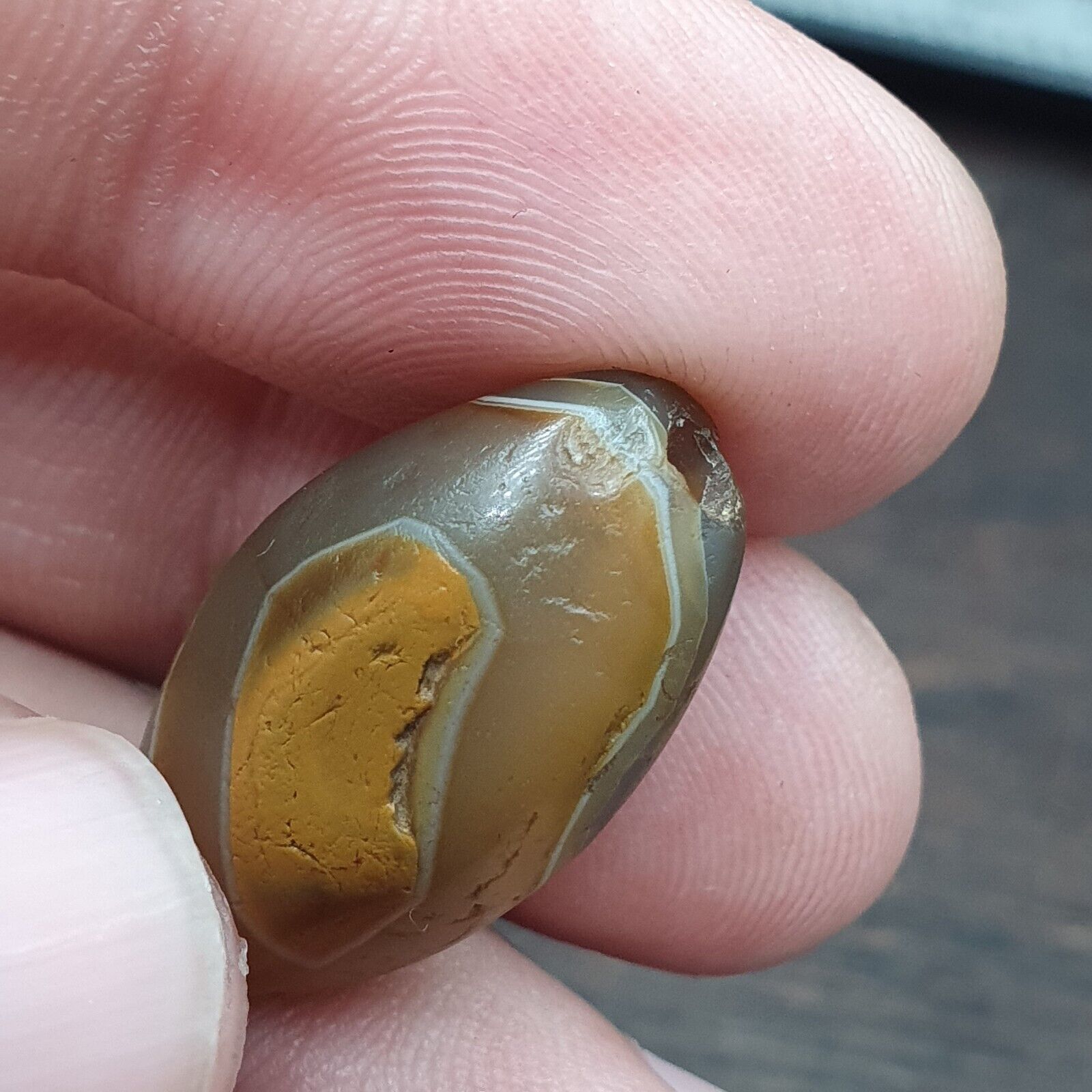 Ancient Suleimani Gray Agate Bead , Rare Himalayan agate bead