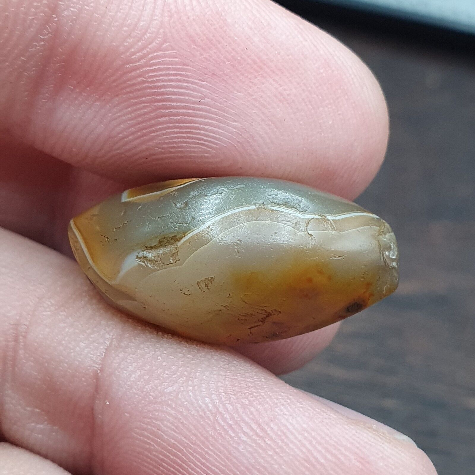 Ancient Suleimani Gray Agate Bead , Rare Himalayan agate bead