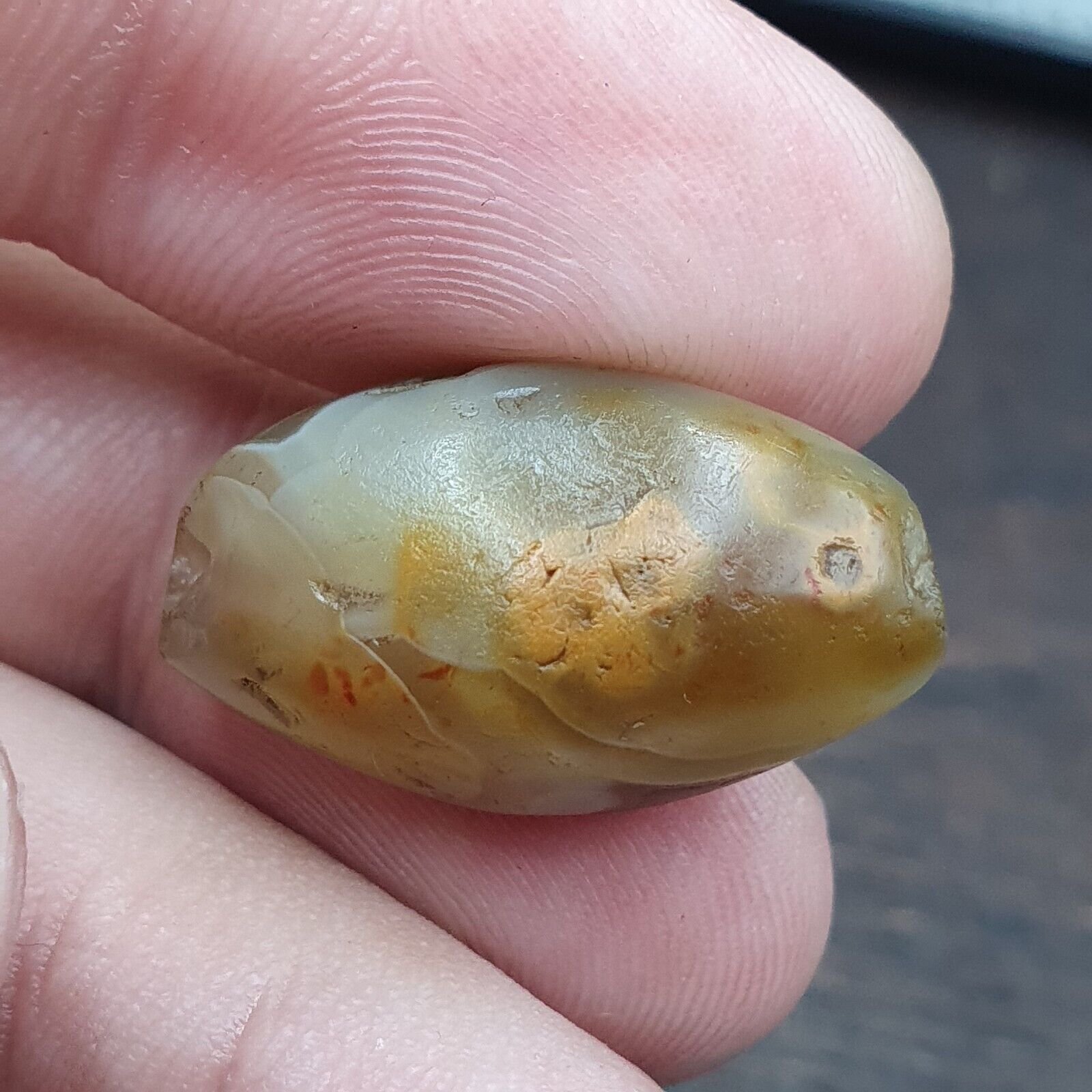 Ancient Suleimani Gray Agate Bead , Rare Himalayan agate bead