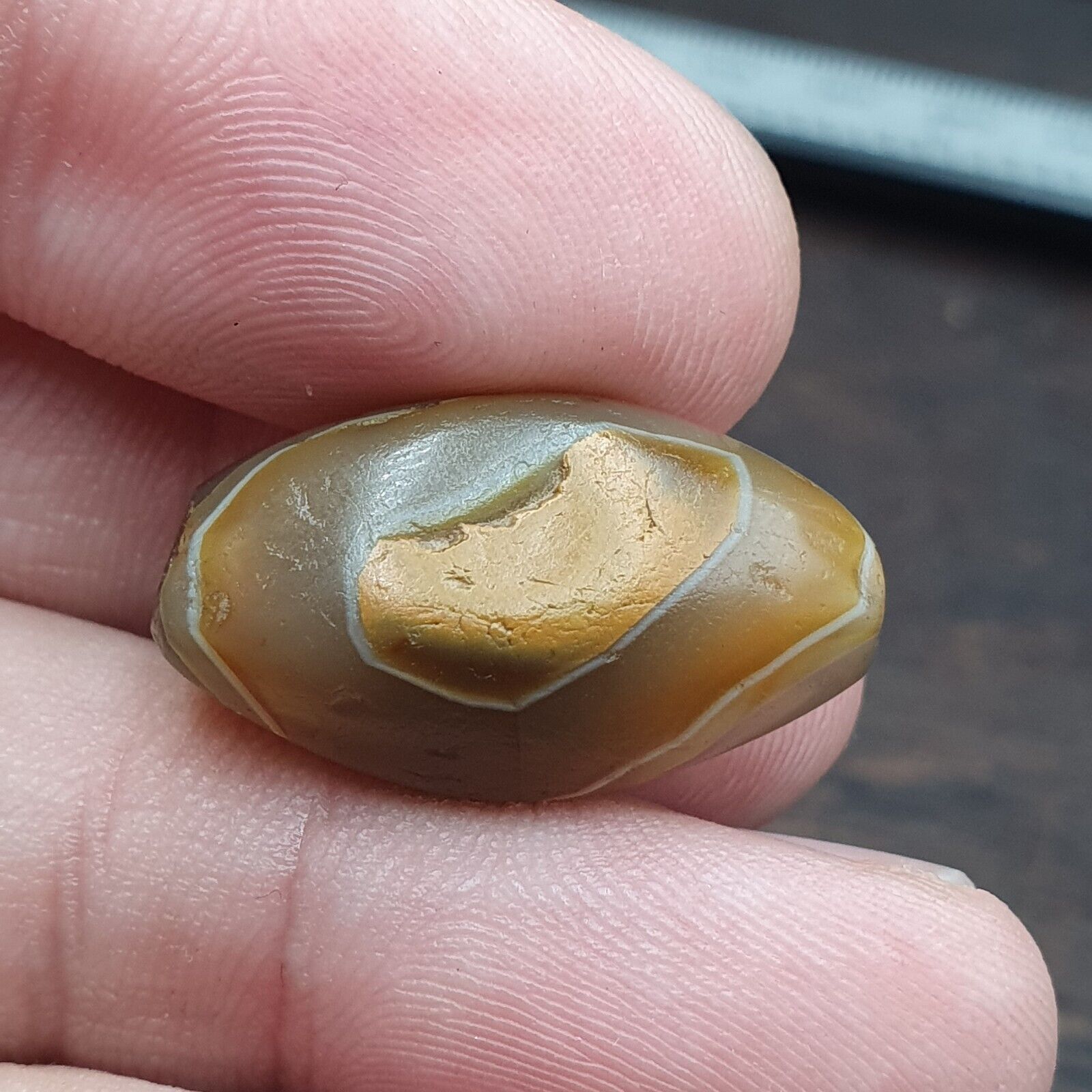 Ancient Suleimani Gray Agate Bead , Rare Himalayan agate bead