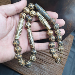 Beautiful Asian Burmese Old Pumtek Palm Wood Stone beads Necklace PMY-2