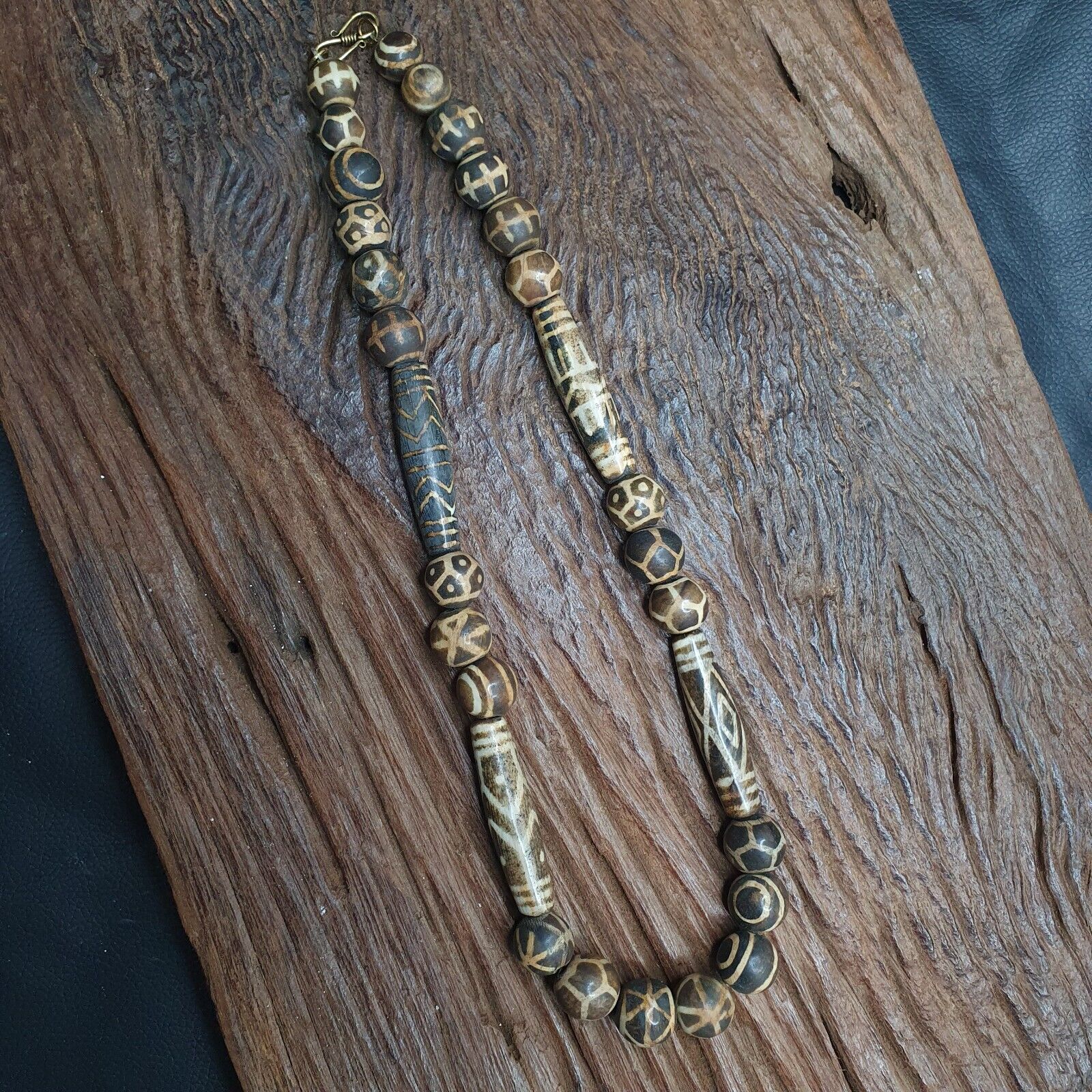 Beautiful Asian Burmese Old Pumtek Palm Wood Stone beads Necklace PMY-2