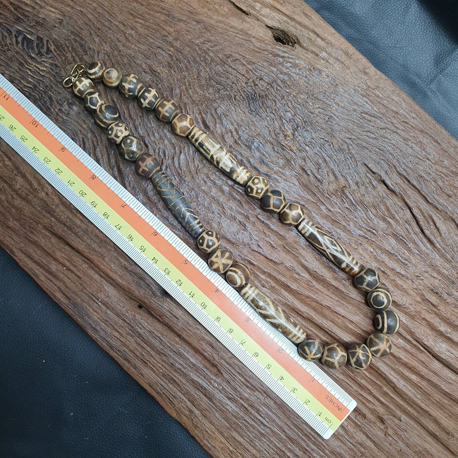 Beautiful Asian Burmese Old Pumtek Palm Wood Stone beads Necklace PMY-2