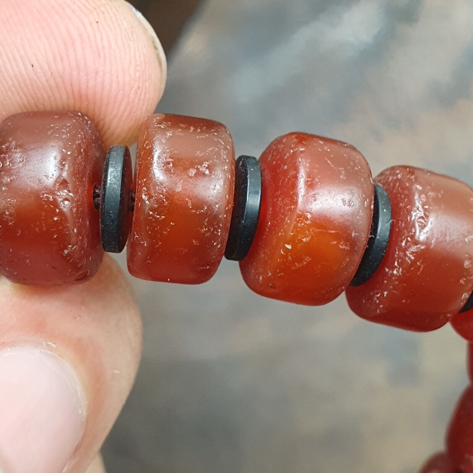 Antique Tire Shape Carnelian Agate 12mm Beads Bracelet BRGT-2