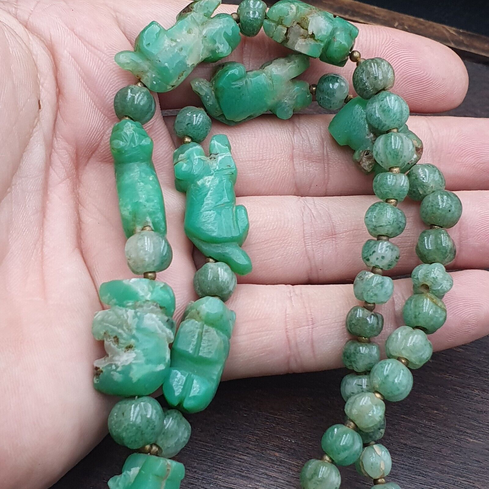 Vintage Chinese Tibetan Jade Carving jade Animals Melon Shape Necklaces