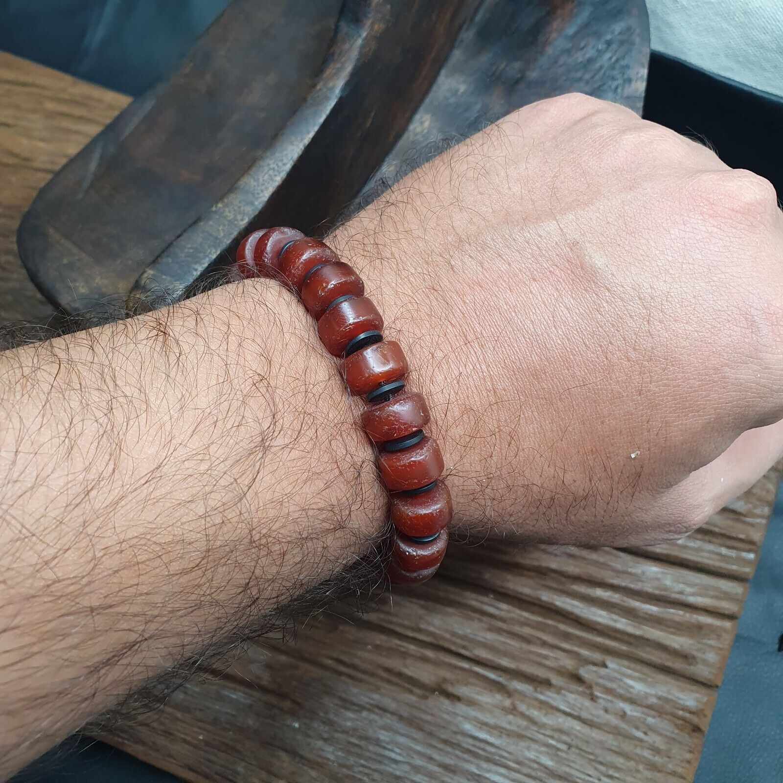 Antique Tire Shape Carnelian Agate 12mm Beads Bracelet BRGT-2