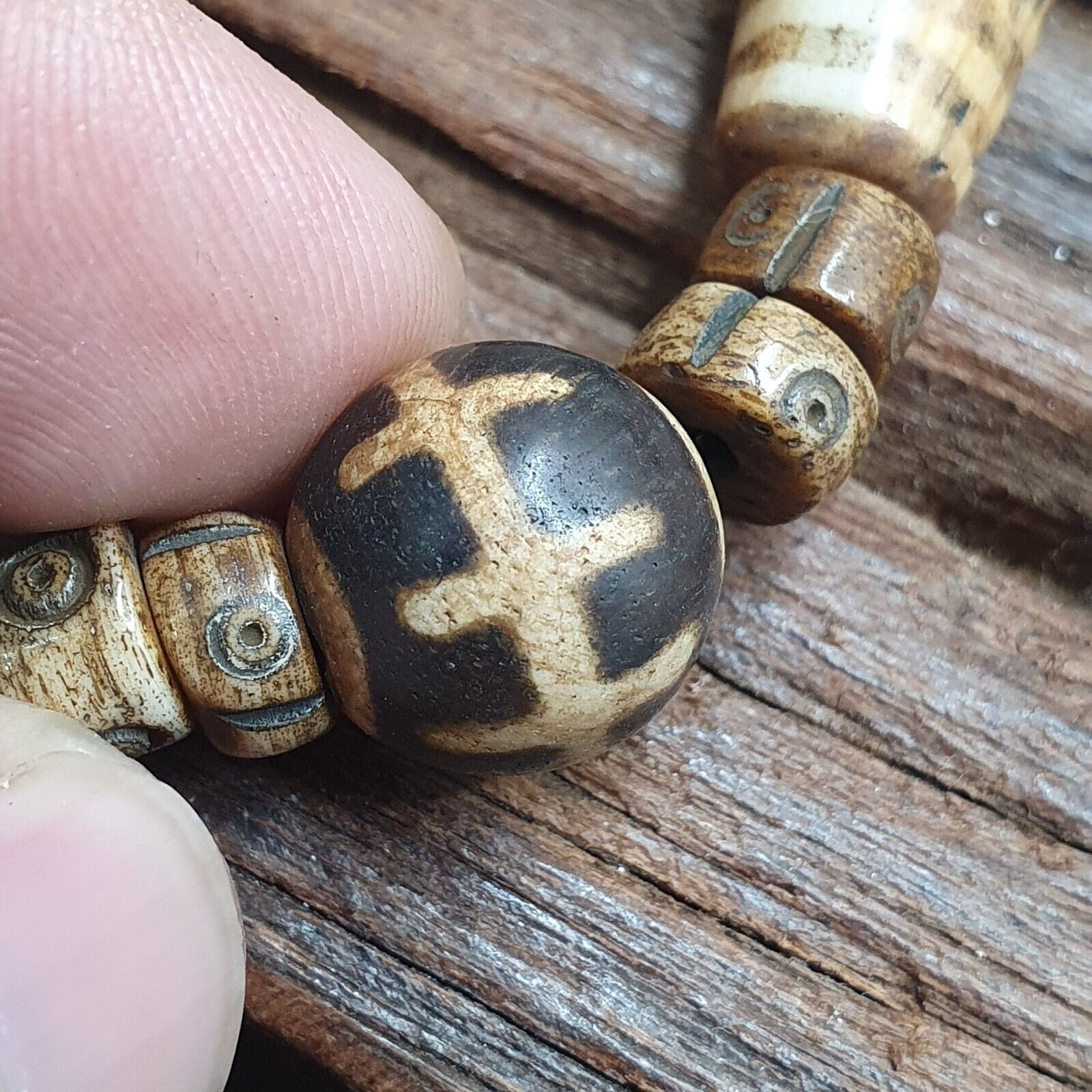 Asian Burmese Old Pumtek Palm Wood Stone beads Necklace
