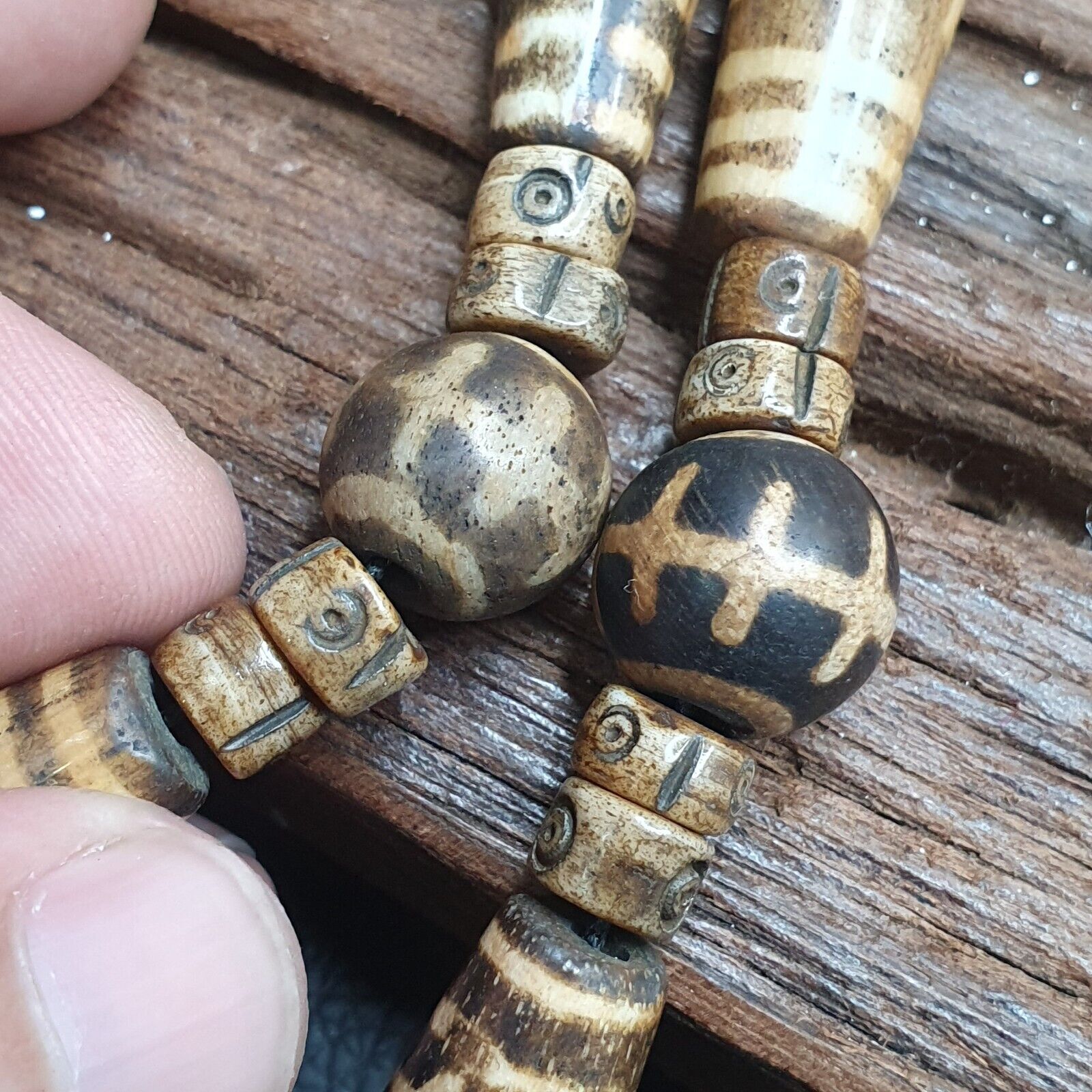 Asian Burmese Old Pumtek Palm Wood Stone beads Necklace