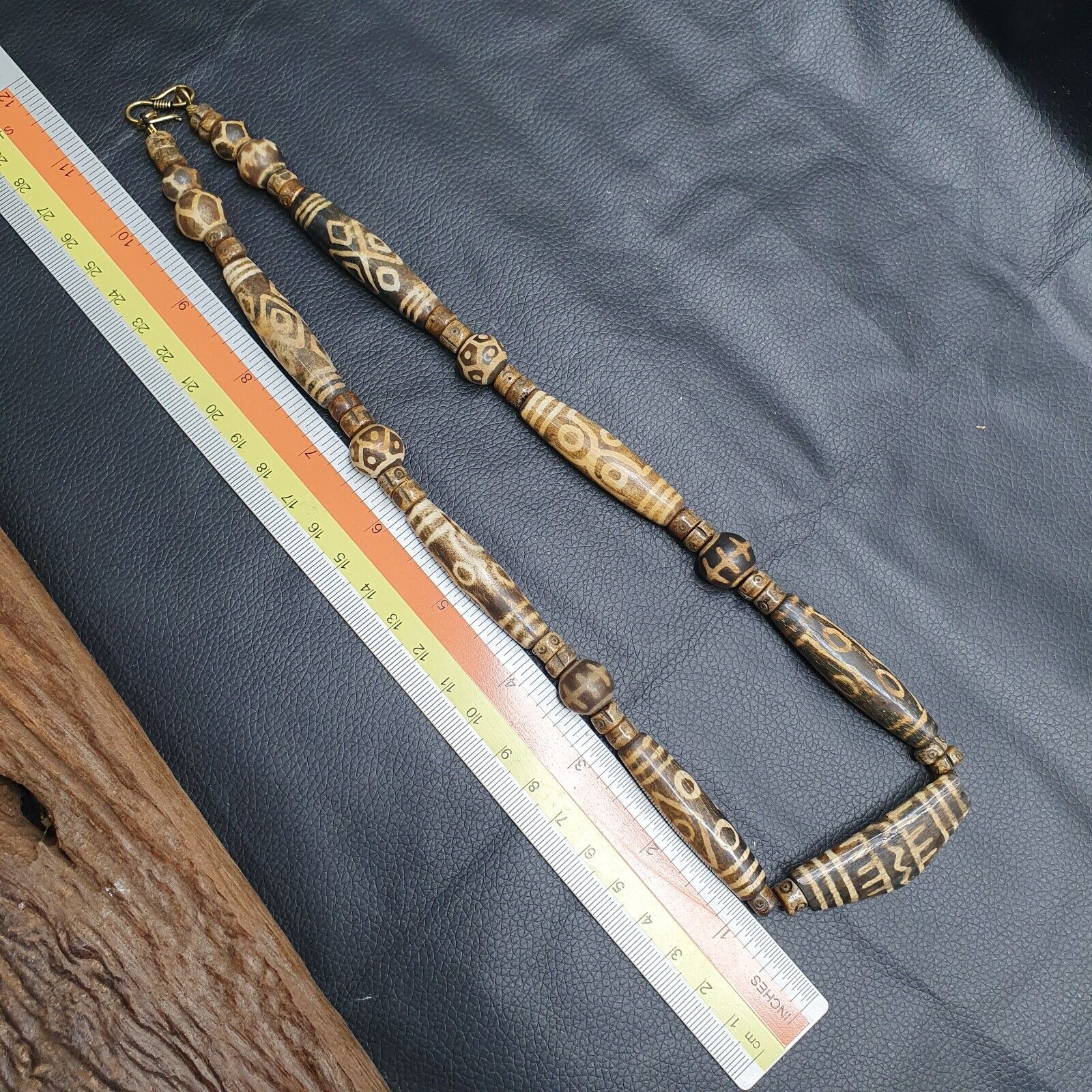 Asian Burmese Old Pumtek Palm Wood Stone beads Necklace