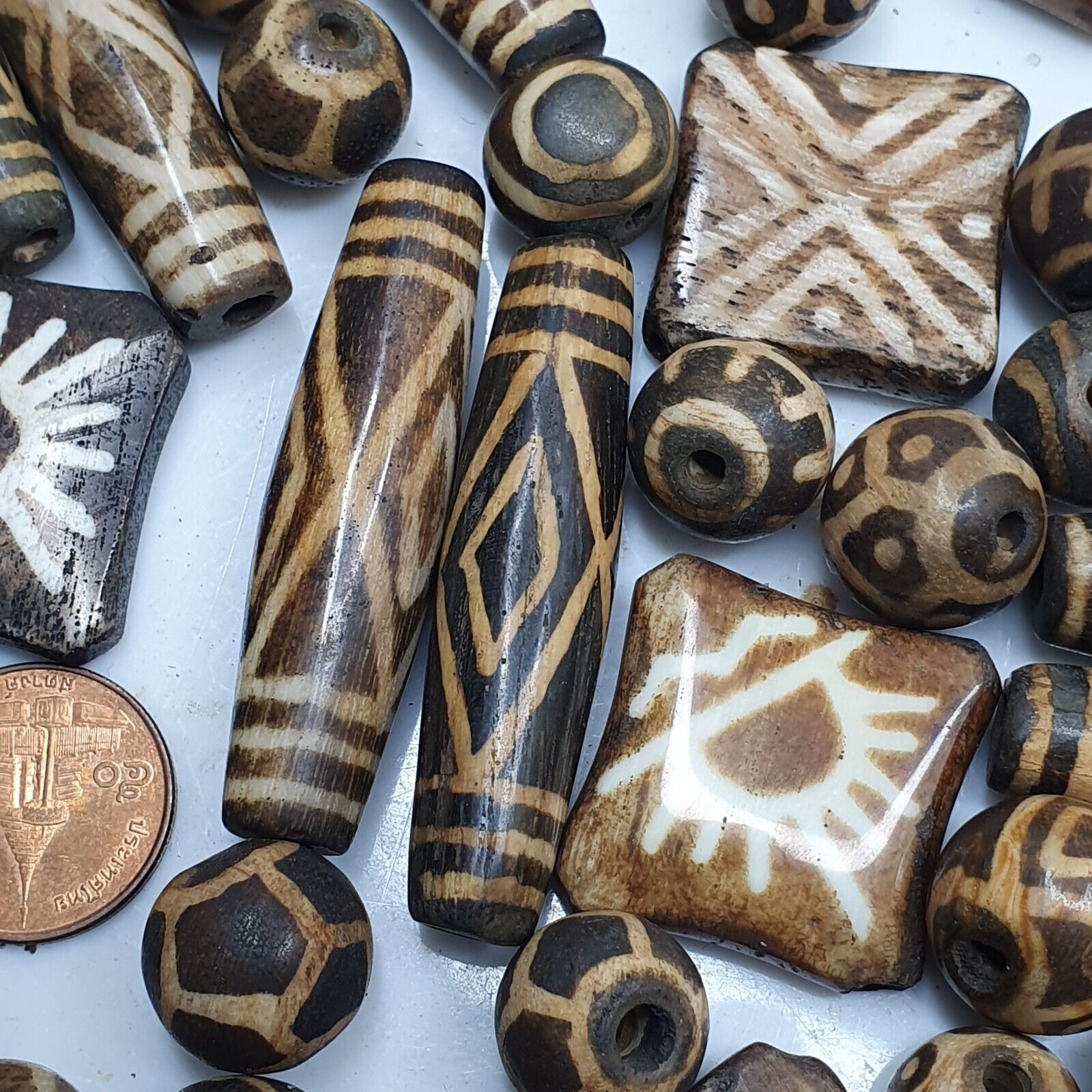 Lot 91 Beads Asian Burmese Old Pumtek Palm Wood Stone beads