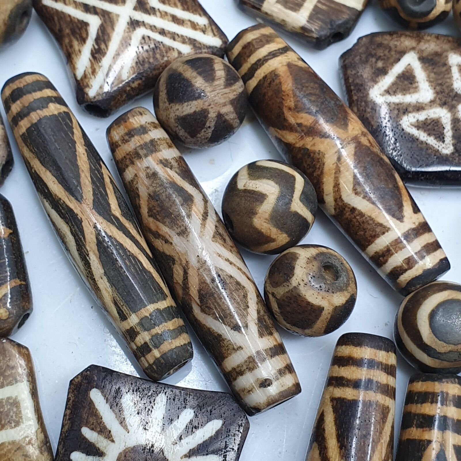 Lot 91 Beads Asian Burmese Old Pumtek Palm Wood Stone beads
