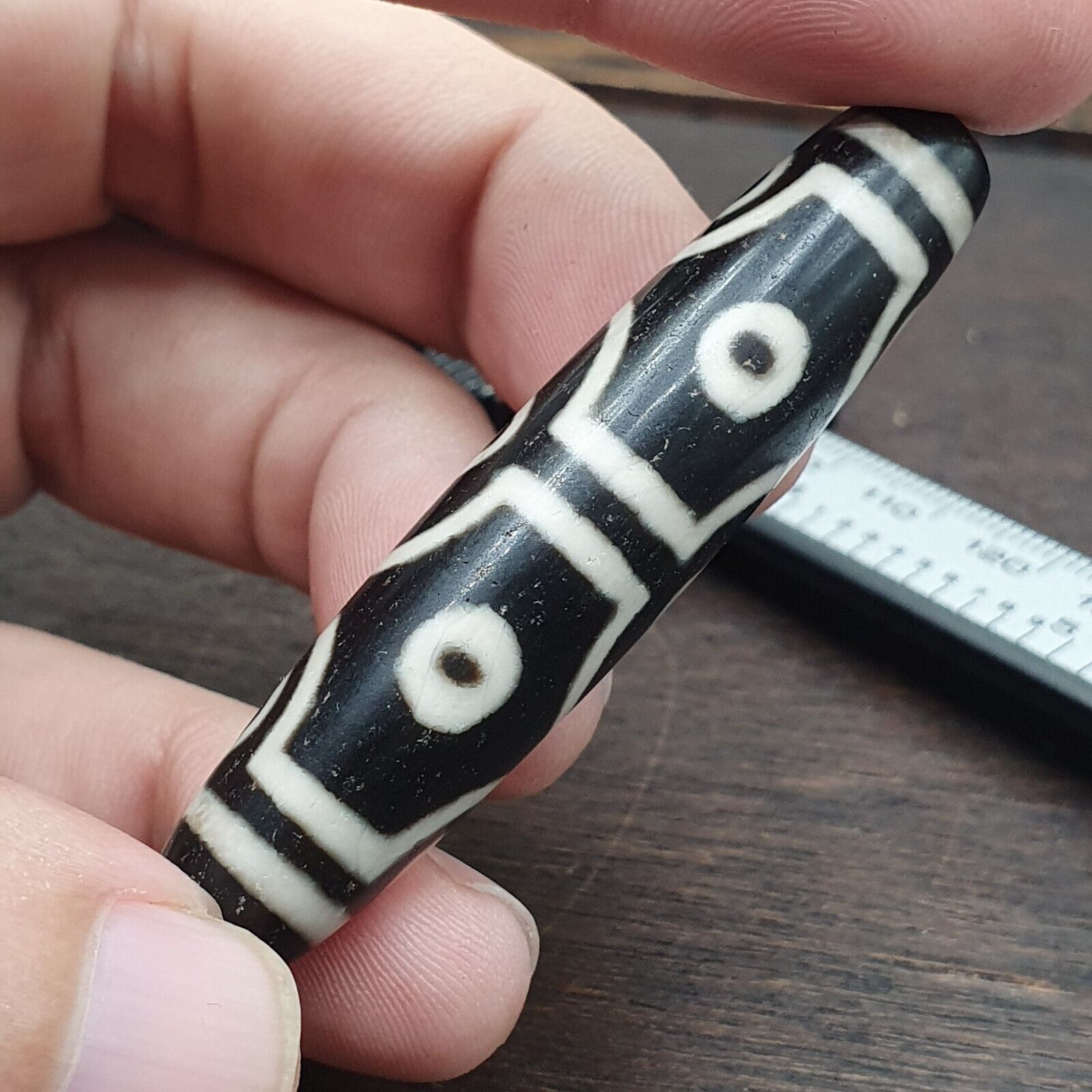 Lucky Charm Old Indo Tibetan Black Agate pure 10 Eyes Amulet