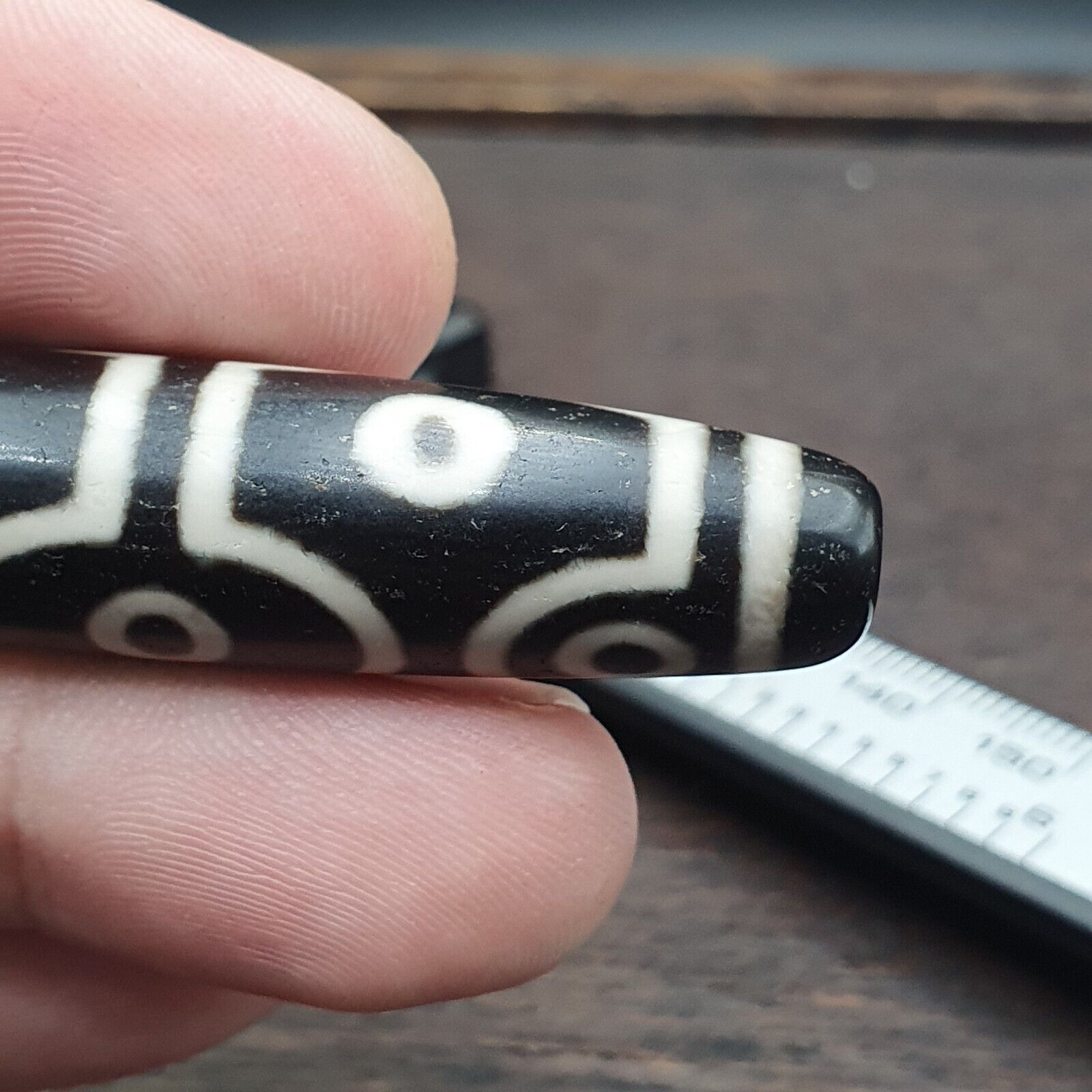 Lucky Charm Old Indo Tibetan Black Agate pure 10 Eyes Amulet