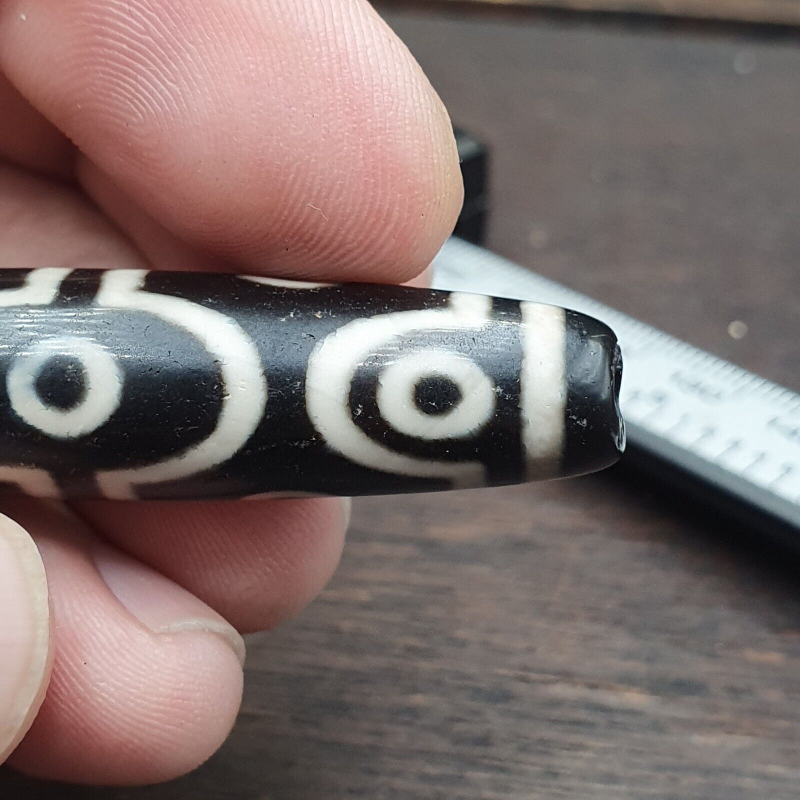 Lucky Charm Old Indo Tibetan Black Agate pure 10 Eyes Amulet