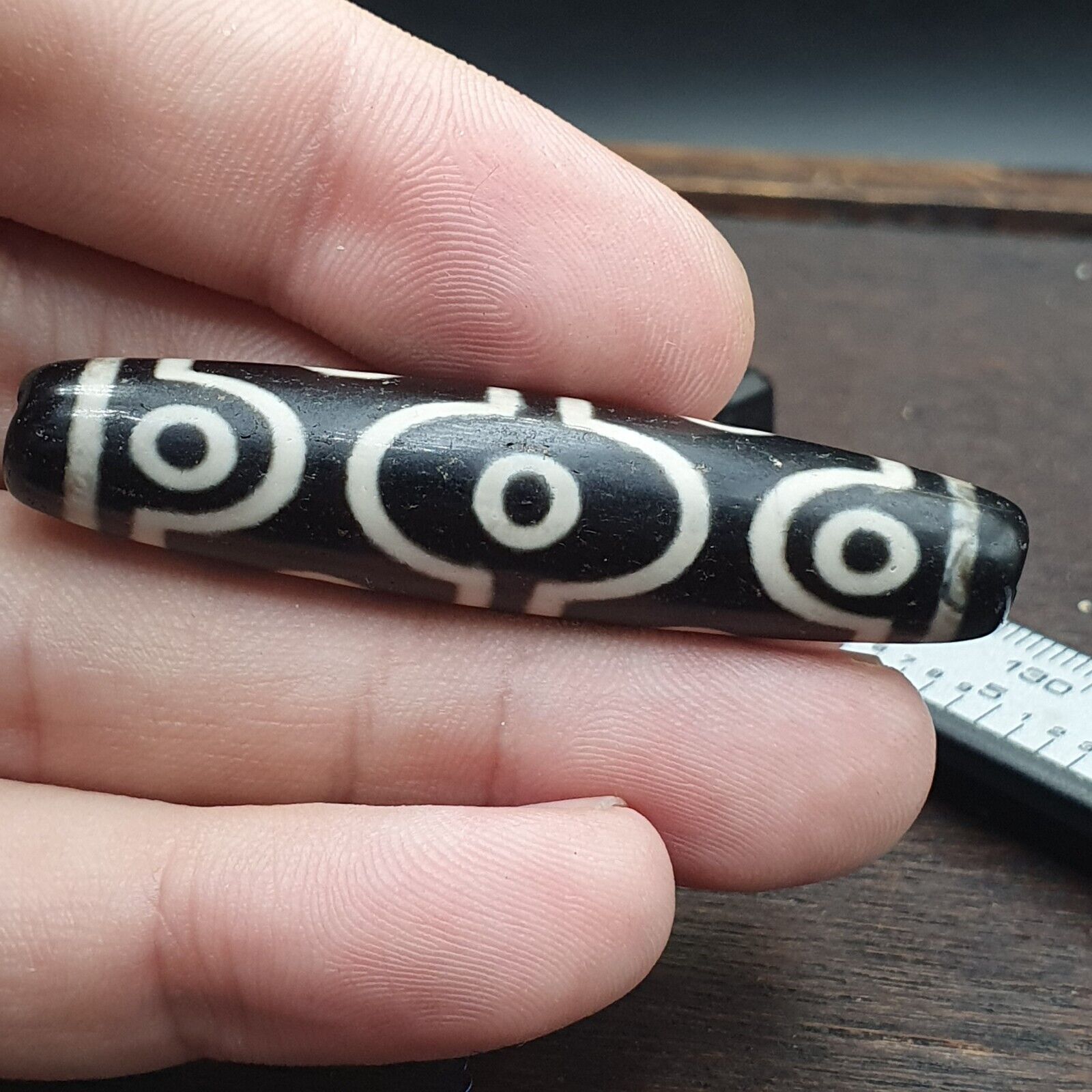 Lucky Charm Old Indo Tibetan Black Agate pure 10 Eyes Amulet