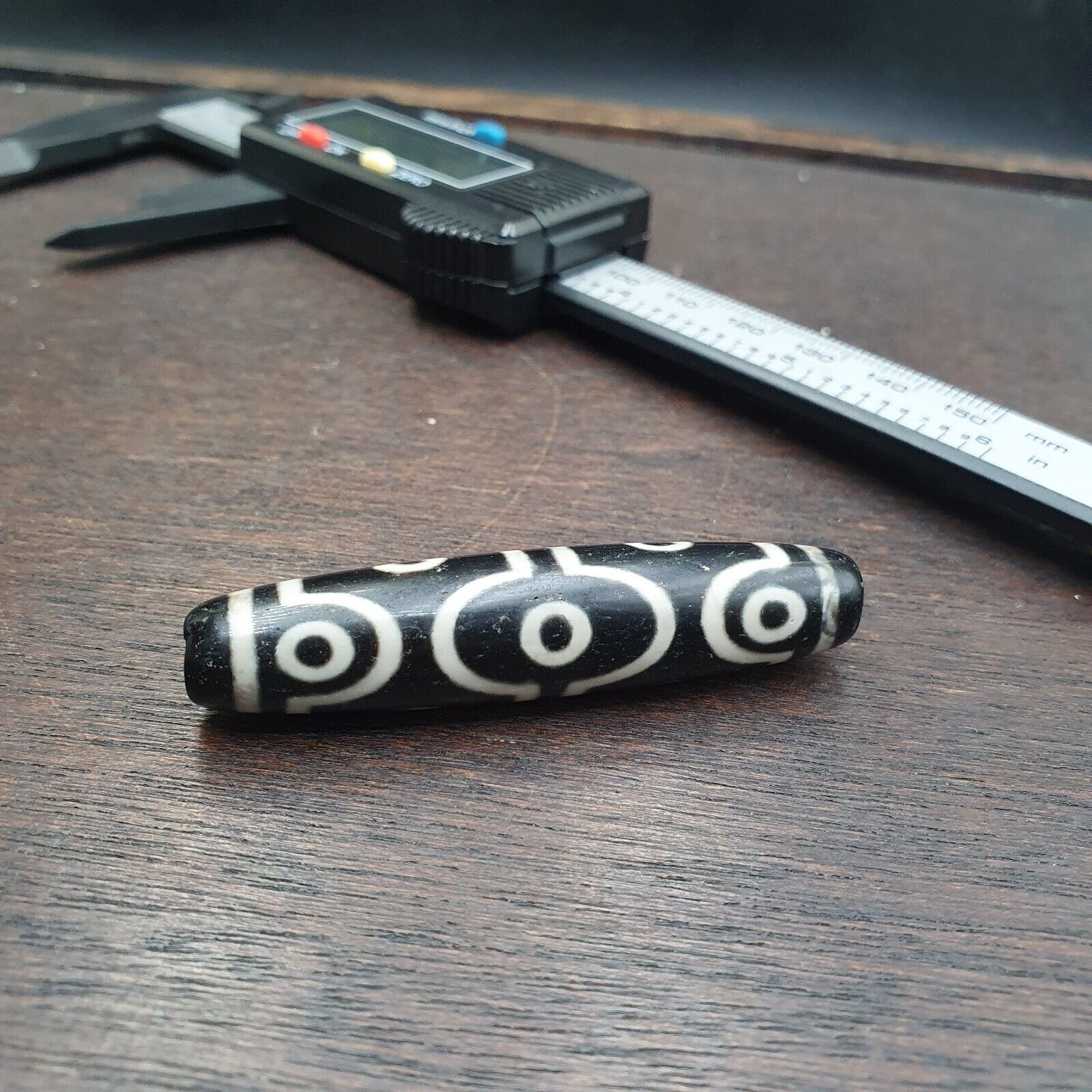 Lucky Charm Old Indo Tibetan Black Agate pure 10 Eyes Amulet