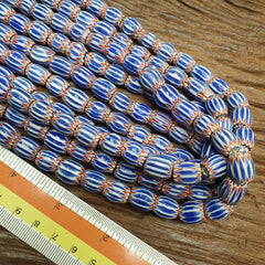 Vintage Blue Chevron Venetian Style Multilayers 10x11mm Glass Beads Strand