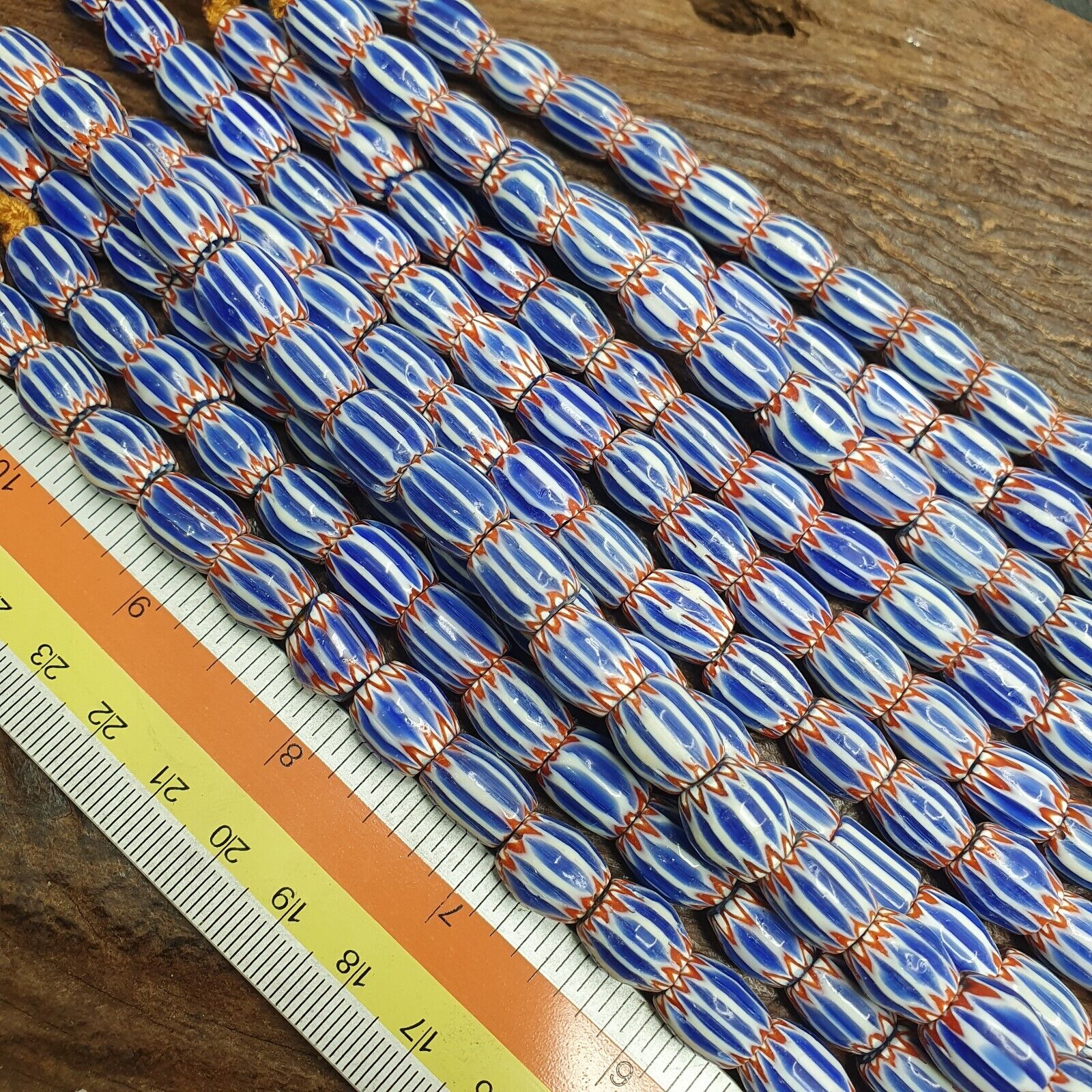 Vintage Blue Chevron Venetian Style Multilayers 10x11mm Glass Beads Strand