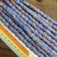 Vintage Blue Chevron Venetian Style Multilayers 10x11mm Glass Beads Strand