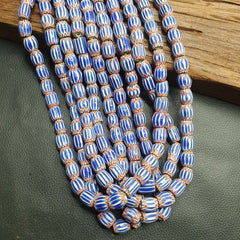 Vintage Blue Chevron Venetian Style Multilayers 10x11mm Glass Beads Strand