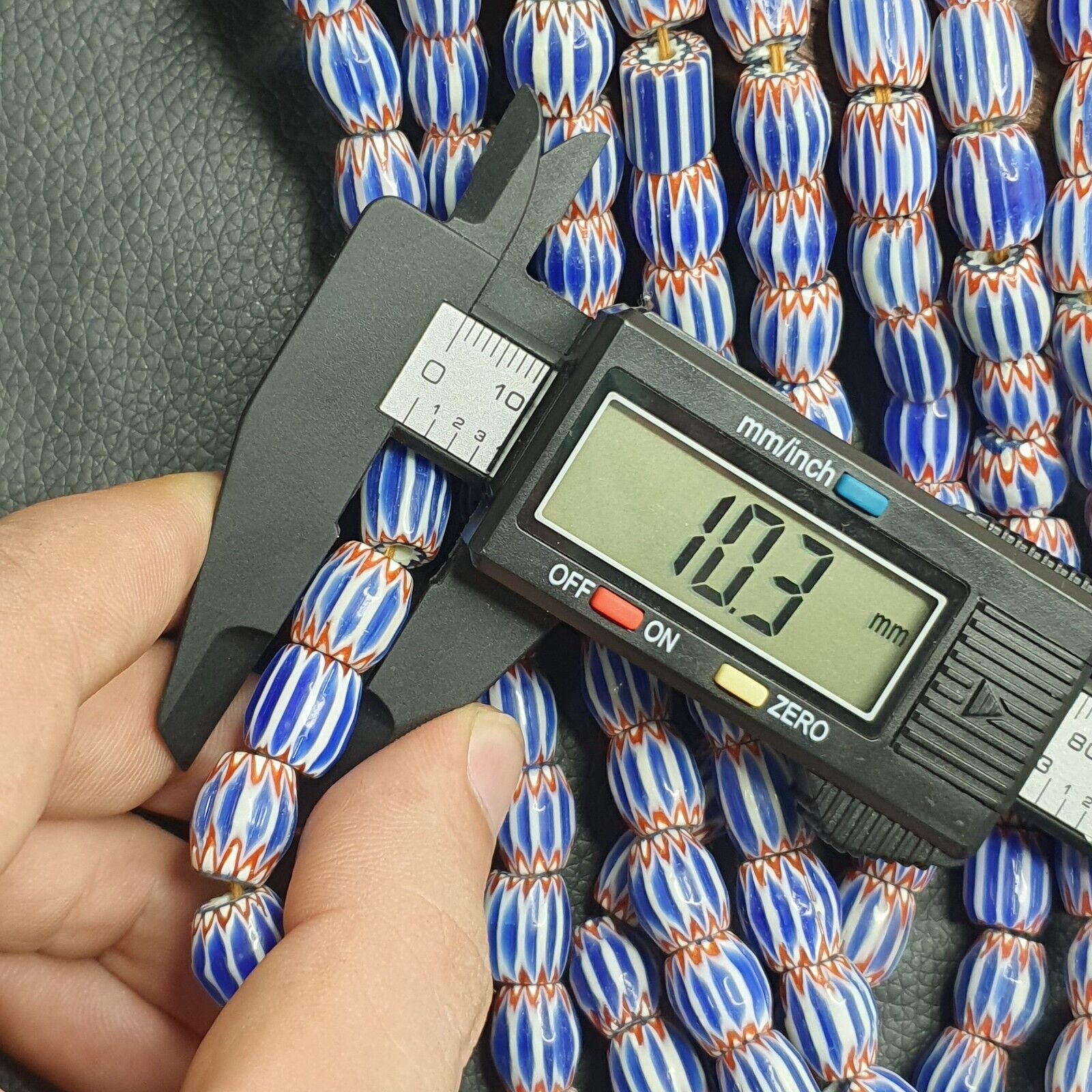 Vintage Blue Chevron Venetian Style Multilayers 10x11mm Glass Beads Strand
