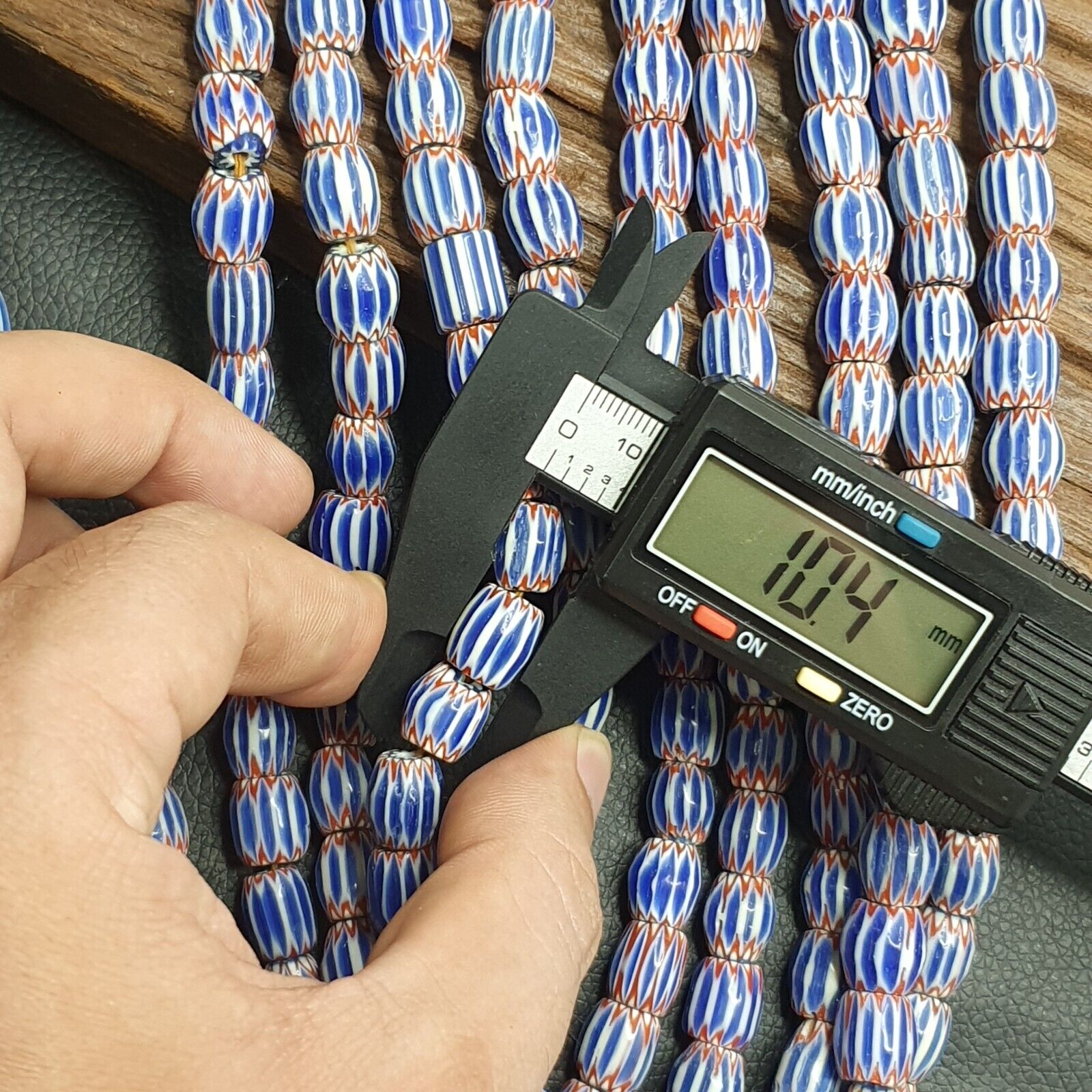 Vintage Blue Chevron Venetian Style Multilayers 10x11mm Glass Beads Strand