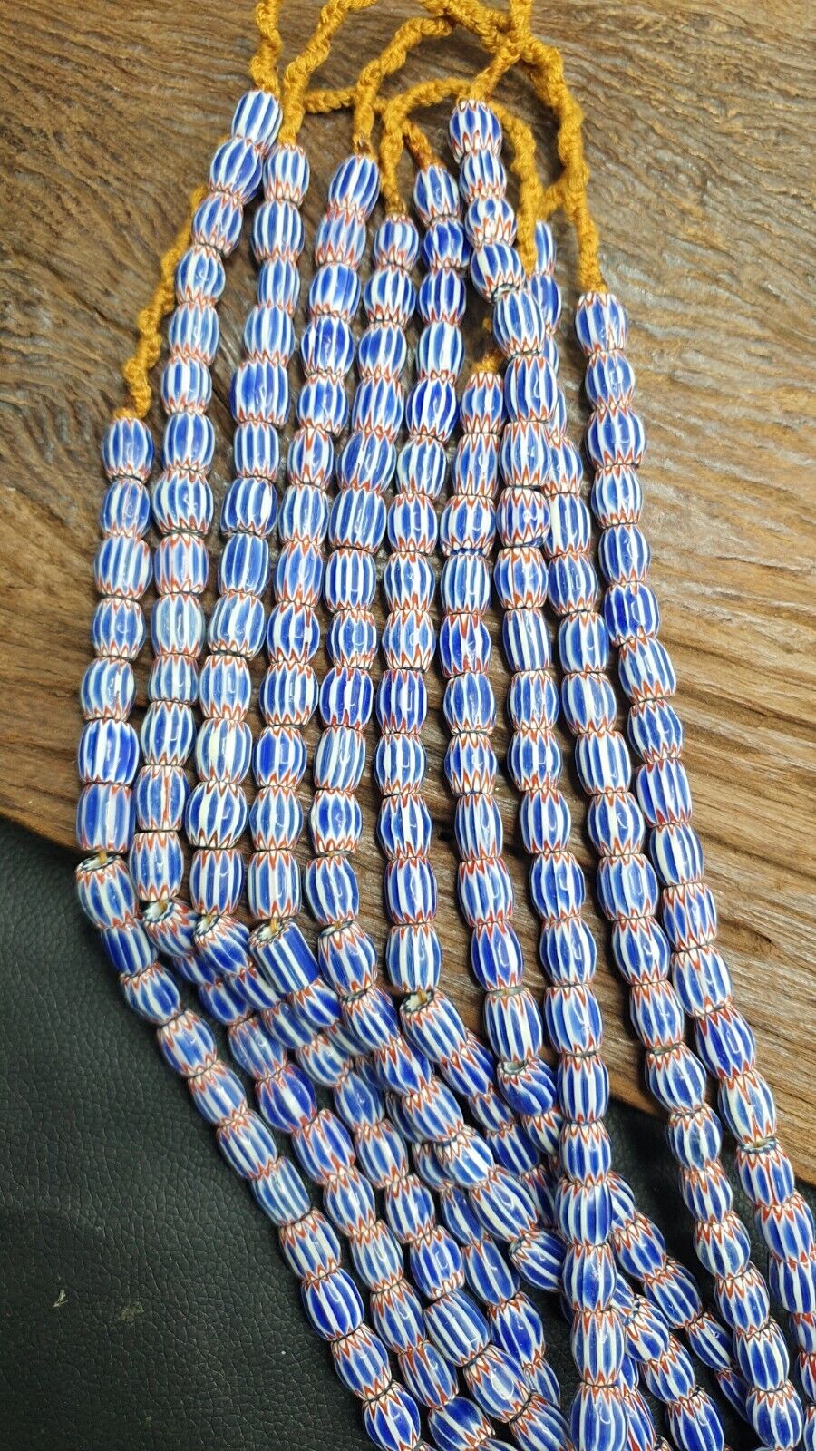 Vintage Blue Chevron Venetian Style Multilayers 10x11mm Glass Beads Strand