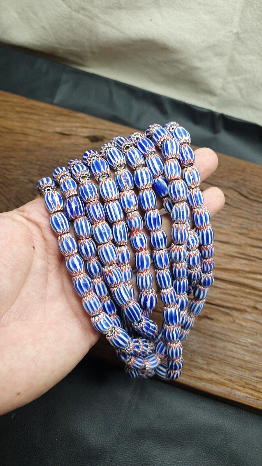 Vintage Blue Chevron Venetian Style Multilayers 10x11mm Glass Beads Strand