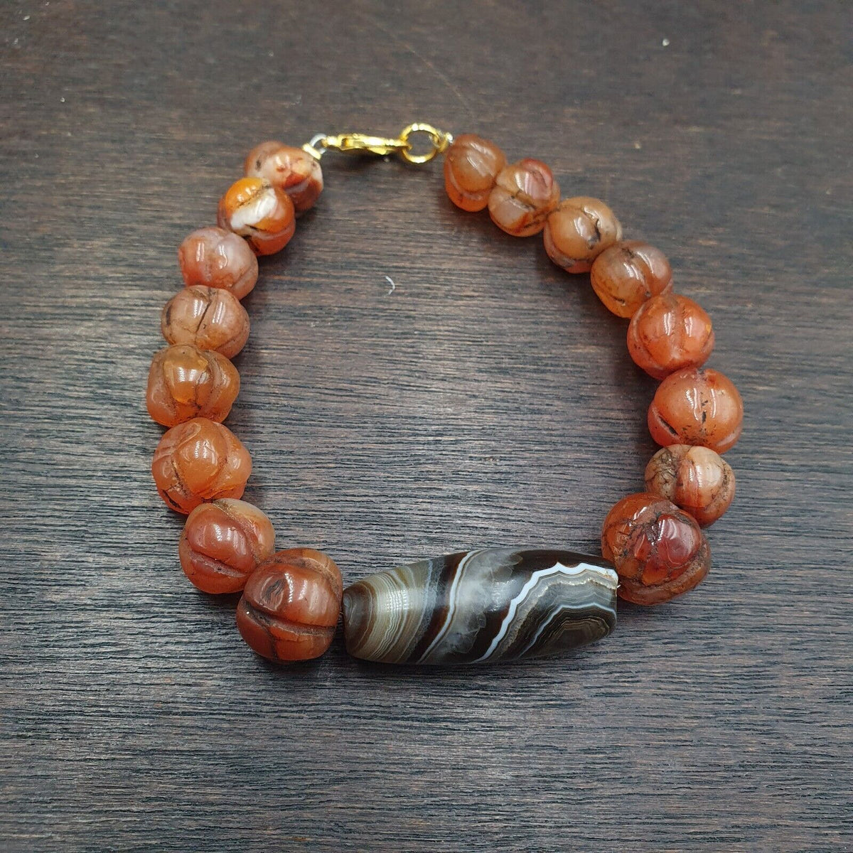 Antique Sulemani Agate Melon Shape Carnelian Beads Bracelet AGT-41