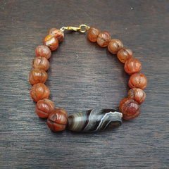 Antique Sulemani Agate Melon Shape Carnelian Beads Bracelet AGT-41