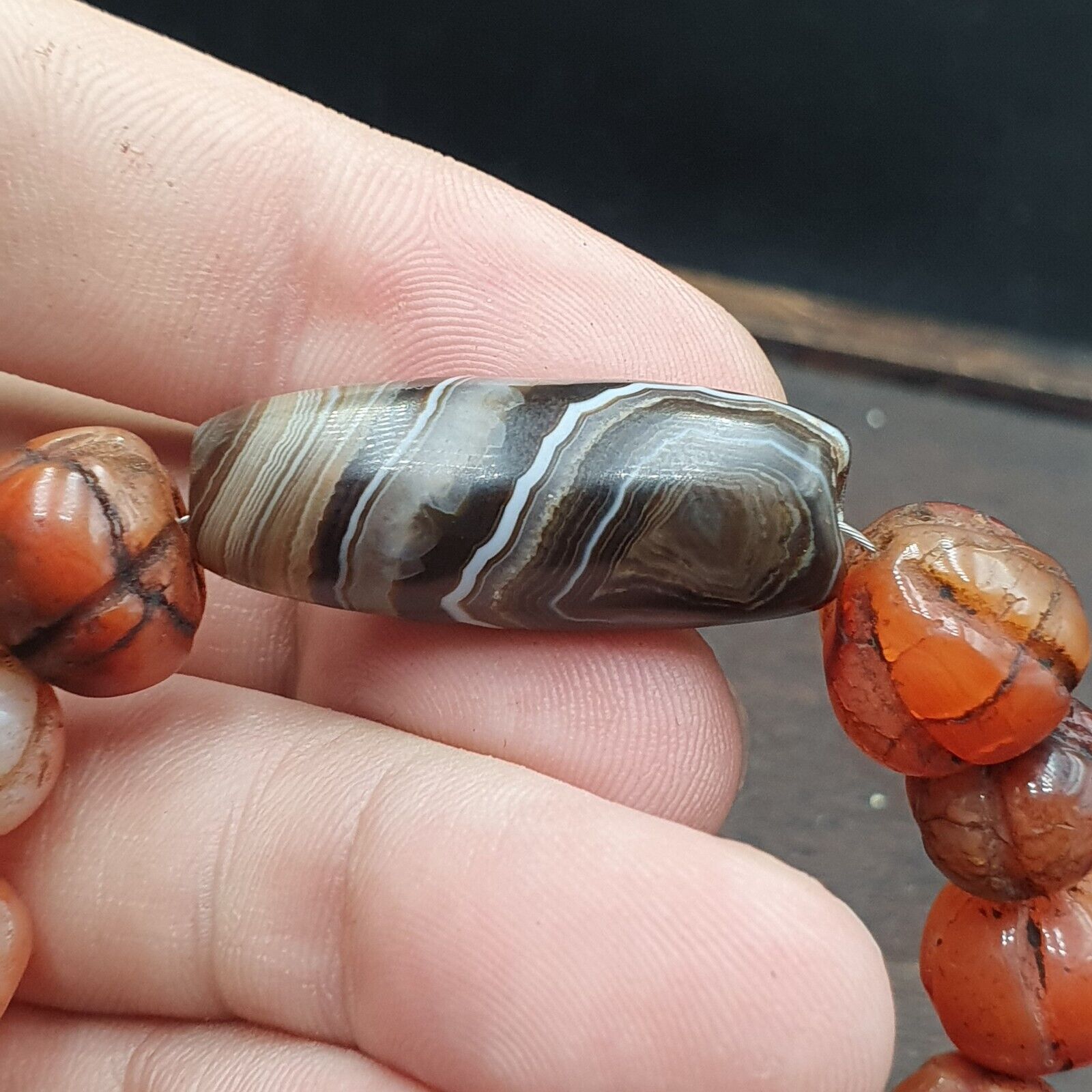 Antique Sulemani Agate Melon Shape Carnelian Beads Bracelet AGT-41