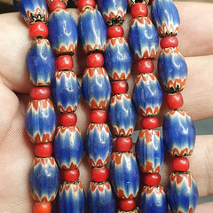 Antique Venetian White Heart And Blue Chevron Trade Beads Necklace